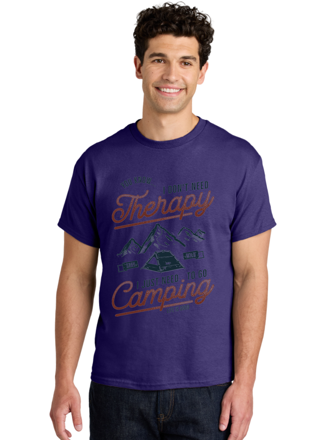 Camping-Therapy Men'S Graphic Tee, 100% Cotton, Comfortable Casual Summer Wear, Machine Washable, Camping Therapy, Outdoor Adventure, Wilderness Escape, Stay Wild, Life Is Good, Nature Therapy, Camping Quotes, Adventure Seeking, Aab931