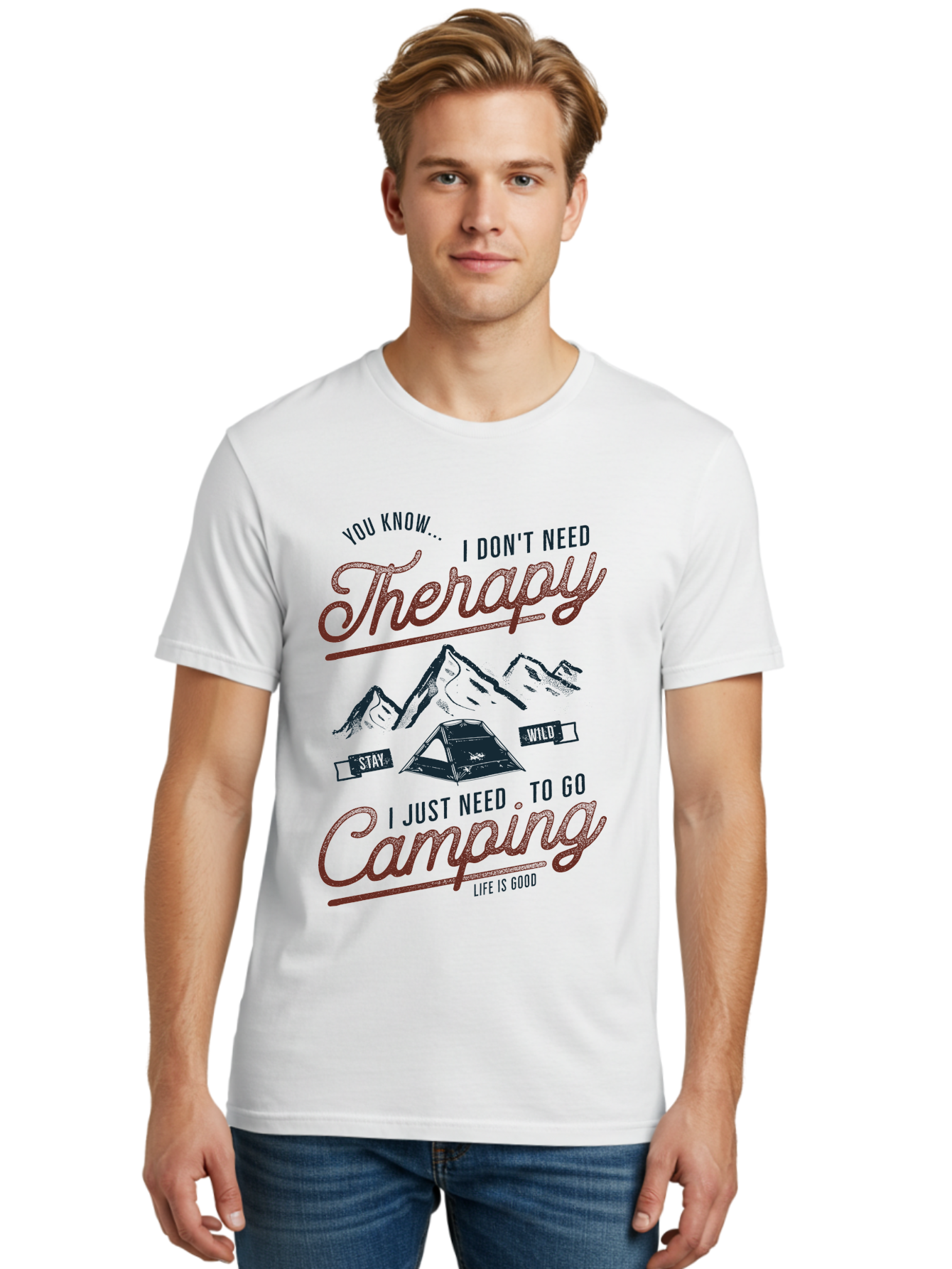 Camping-Therapy Men'S Graphic Tee, 100% Cotton, Comfortable Casual Summer Wear, Machine Washable, Camping Therapy, Outdoor Adventure, Wilderness Escape, Stay Wild, Life Is Good, Nature Therapy, Camping Quotes, Adventure Seeking, Aab931