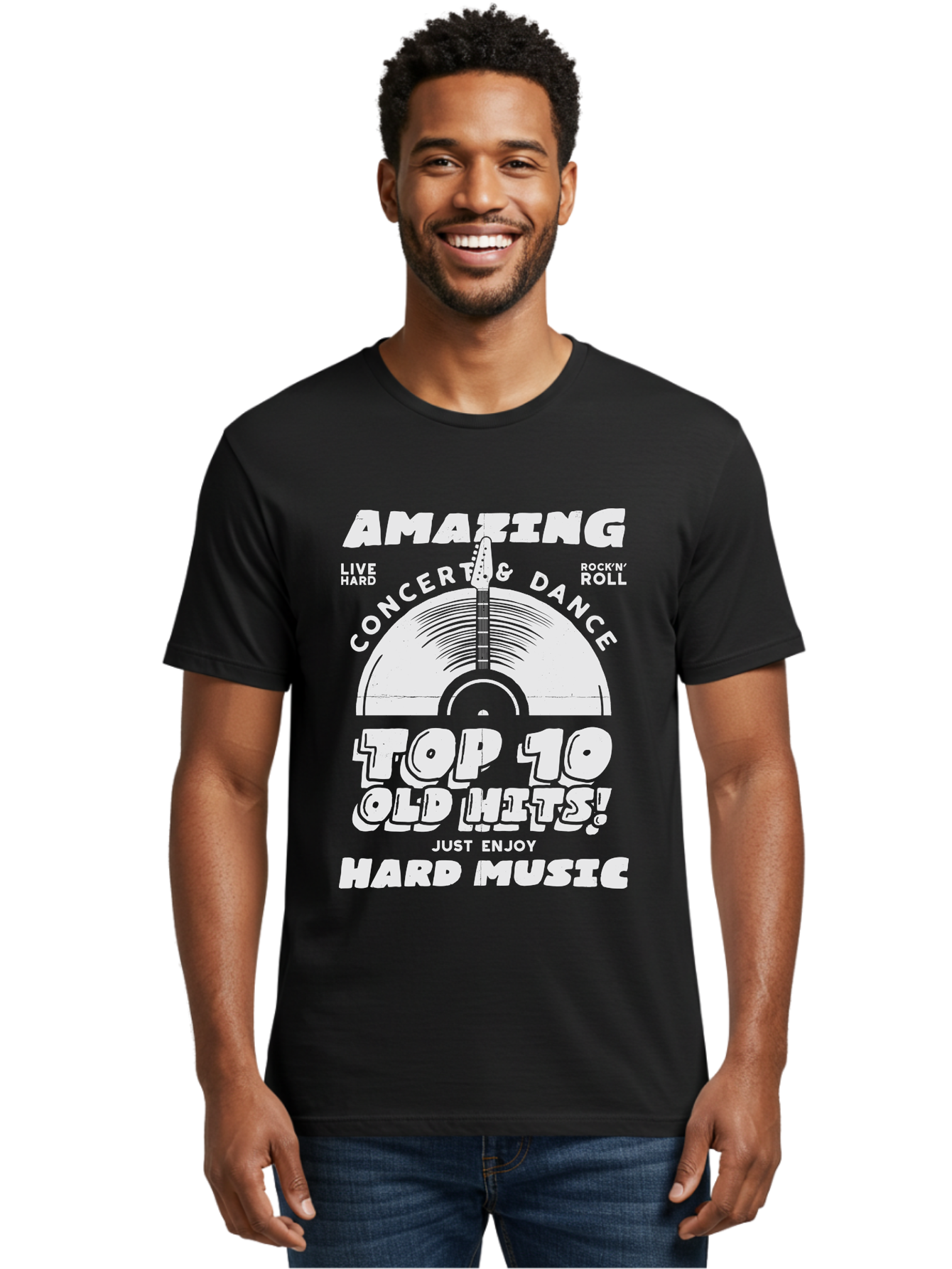 Concert-Dance Men'S Graphic Tee, 100% Cotton, Comfortable Casual Summer Wear, Machine Washable, Concert, Dance, Rock N Roll, Old Hits, Live Hard, Hard Music, Amazing Concert, Top 10 Countdown, Vinyl Record, Energetic Vibes Aab933