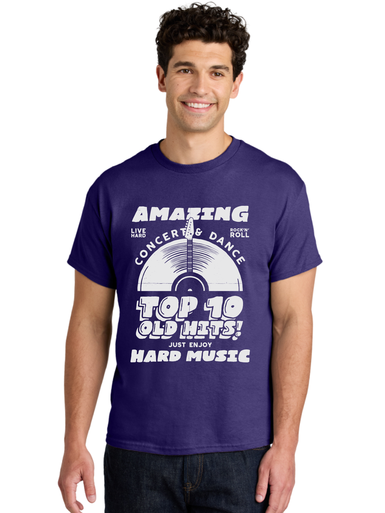 Concert-Dance Men'S Graphic Tee, 100% Cotton, Comfortable Casual Summer Wear, Machine Washable, Concert, Dance, Rock N Roll, Old Hits, Live Hard, Hard Music, Amazing Concert, Top 10 Countdown, Vinyl Record, Energetic Vibes Aab933