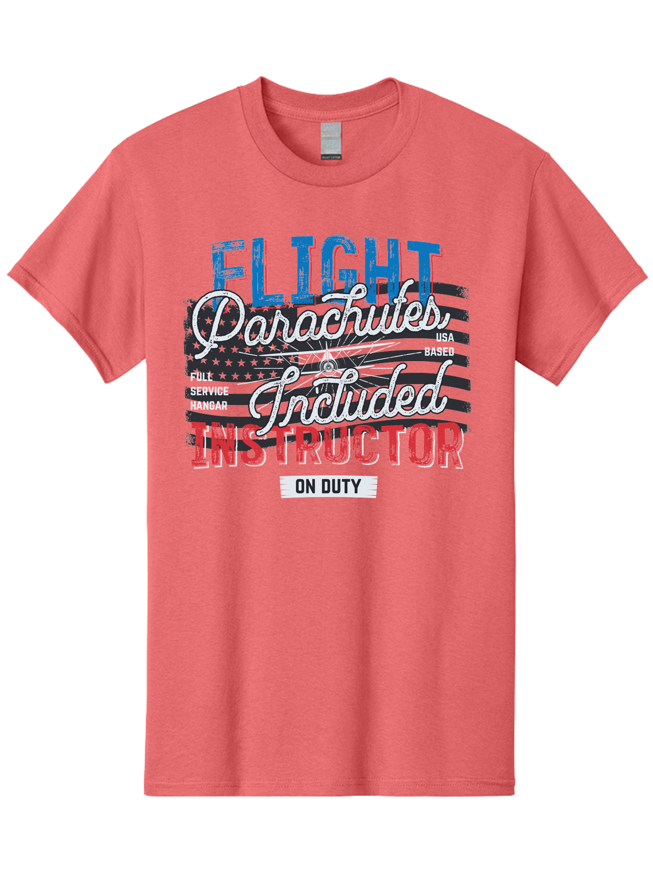 Flight-Parachutes-Included-Instructor Men'S Graphic Tee, 100% Cotton, Comfortable Casual Summer Wear, Machine Washable, Parachute Instructor, Usa Based, Full Service Hangar, On Duty, Flight Training, Parachute Lessons, Skydiving Instructor, Aab934
