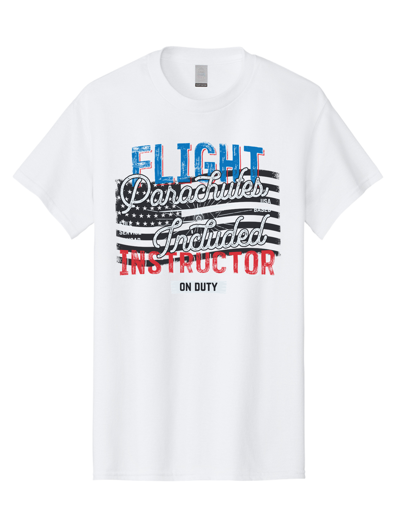 Flight-Parachutes-Included-Instructor Men'S Graphic Tee, 100% Cotton, Comfortable Casual Summer Wear, Machine Washable, Parachute Instructor, Usa Based, Full Service Hangar, On Duty, Flight Training, Parachute Lessons, Skydiving Instructor, Aab934