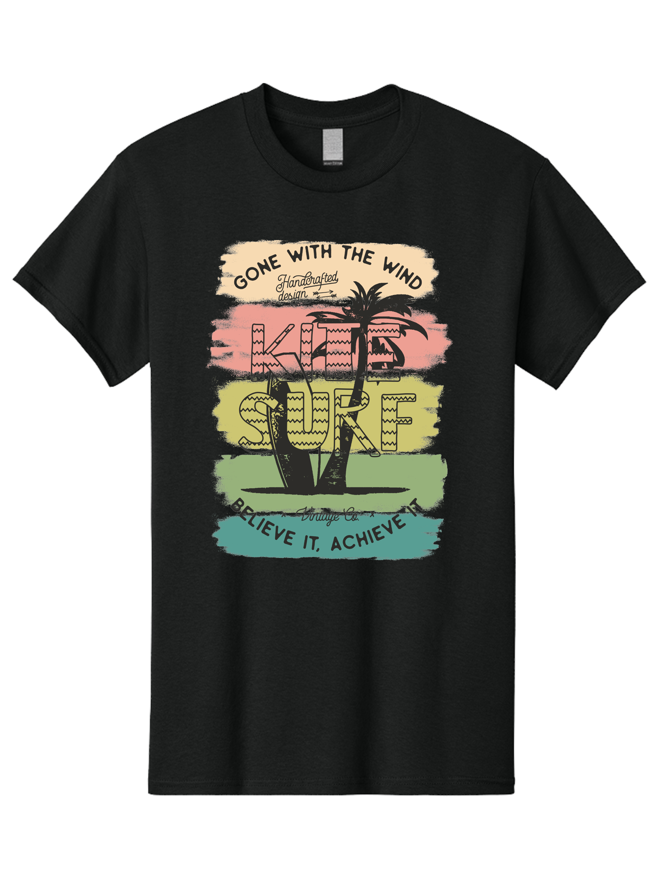Gone-With-The-Wind-Kite-Surf Men'S Graphic Tee, 100% Cotton, Comfortable Casual Summer Wear, Machine Washable, Surfing Inspiration, Vintage Style, Motivational Quote, Surf Culture, Beach Vibes, Retro Design, Handcrafted Art, Aab935