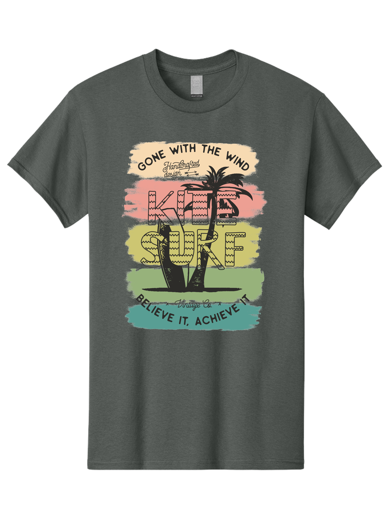 Gone-With-The-Wind-Kite-Surf Men'S Graphic Tee, 100% Cotton, Comfortable Casual Summer Wear, Machine Washable, Surfing Inspiration, Vintage Style, Motivational Quote, Surf Culture, Beach Vibes, Retro Design, Handcrafted Art, Aab935