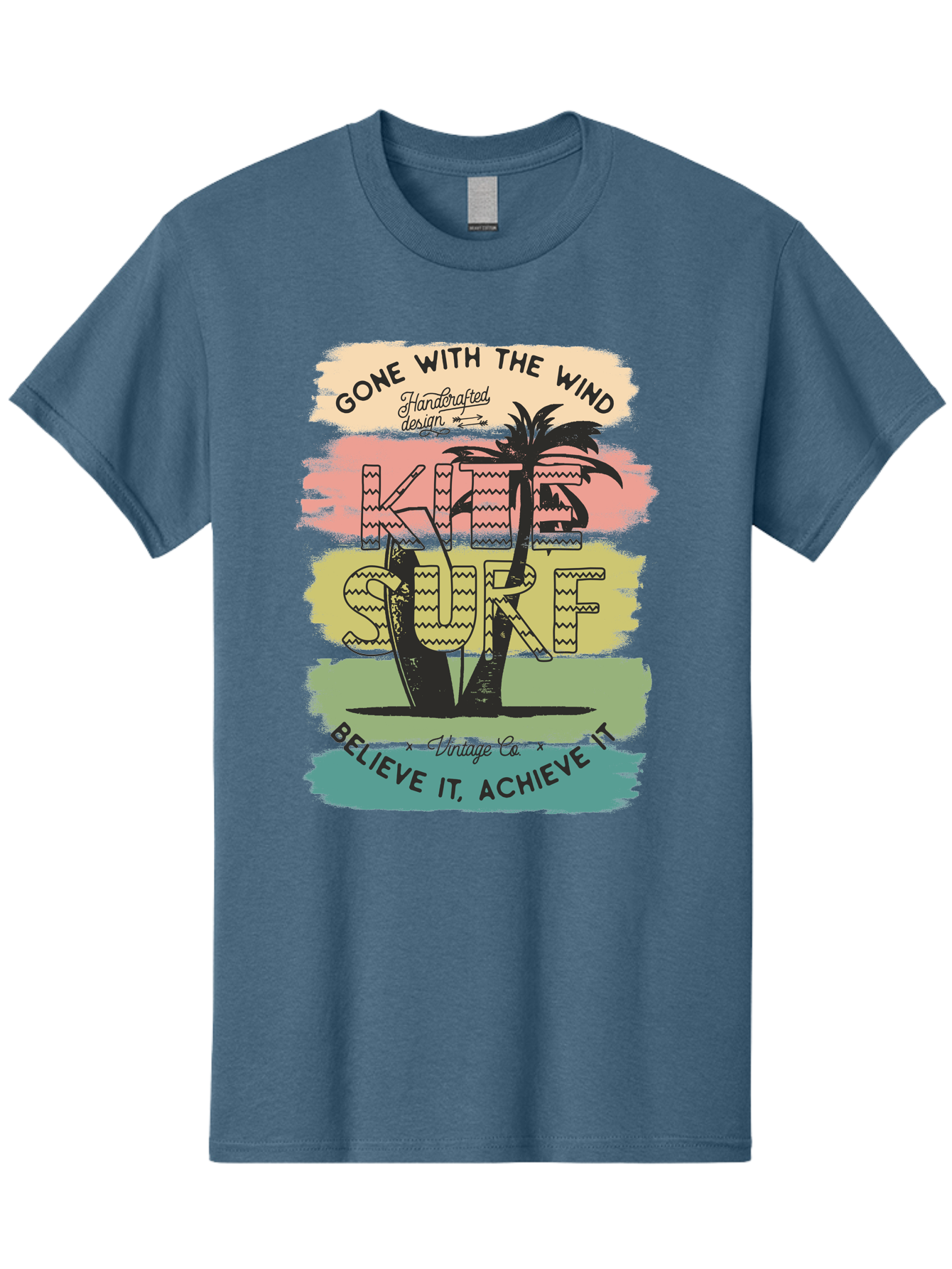 Gone-With-The-Wind-Kite-Surf Men'S Graphic Tee, 100% Cotton, Comfortable Casual Summer Wear, Machine Washable, Surfing Inspiration, Vintage Style, Motivational Quote, Surf Culture, Beach Vibes, Retro Design, Handcrafted Art, Aab935