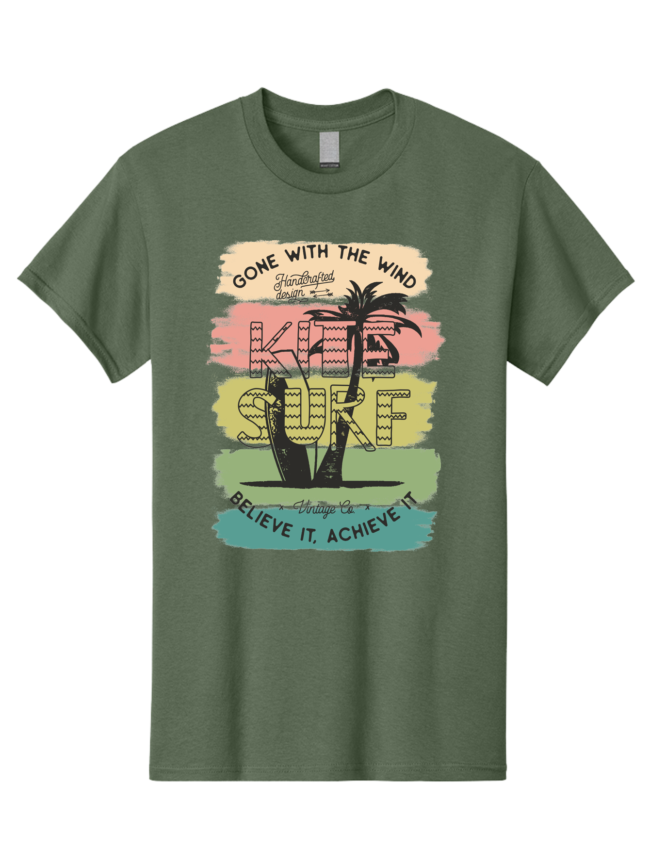 Gone-With-The-Wind-Kite-Surf Men'S Graphic Tee, 100% Cotton, Comfortable Casual Summer Wear, Machine Washable, Surfing Inspiration, Vintage Style, Motivational Quote, Surf Culture, Beach Vibes, Retro Design, Handcrafted Art, Aab935