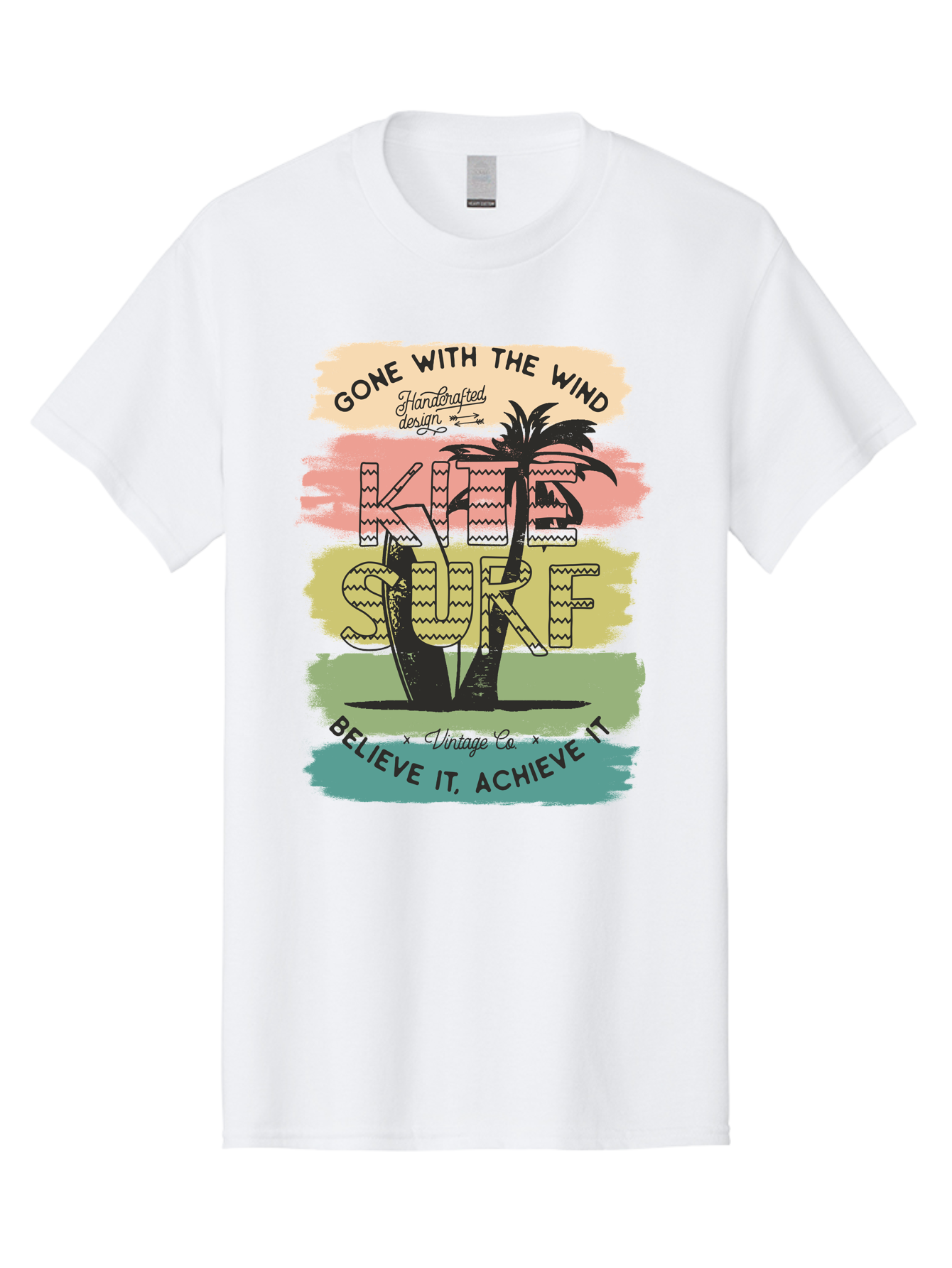 Gone-With-The-Wind-Kite-Surf Men'S Graphic Tee, 100% Cotton, Comfortable Casual Summer Wear, Machine Washable, Surfing Inspiration, Vintage Style, Motivational Quote, Surf Culture, Beach Vibes, Retro Design, Handcrafted Art, Aab935