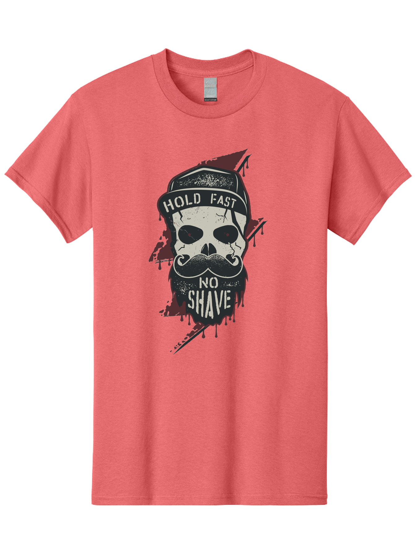Hold-Fast-No-Shave-1 Men'S Graphic Tee, 100% Cotton, Comfortable Casual Summer Wear, Machine Washable, Skull With Beard And Mustache, Biker Skull, Grunge Style, Punk Rock Aesthetic, Edgy Design, Bold Graphics, Hold Fast, No Shave Aab937