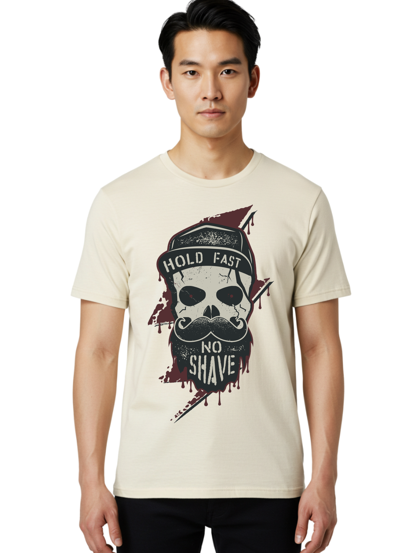 Hold-Fast-No-Shave-1 Men'S Graphic Tee, 100% Cotton, Comfortable Casual Summer Wear, Machine Washable, Skull With Beard And Mustache, Biker Skull, Grunge Style, Punk Rock Aesthetic, Edgy Design, Bold Graphics, Hold Fast, No Shave Aab937