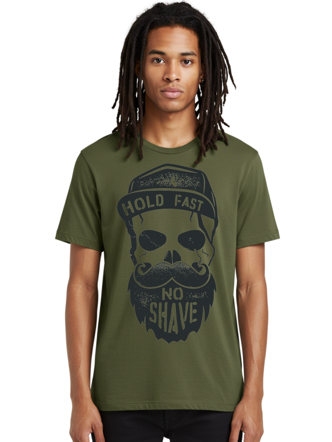 Hold-Fast-No-Shave Men'S Graphic Tee, 100% Cotton, Comfortable Casual Summer Wear, Machine Washable, Skull With Beard And Mustache, No Shave Movement, Hold Fast, Grunge Style, Tattoo Art, Skull Illustration, Beard And Mustache Illustration, Aab939