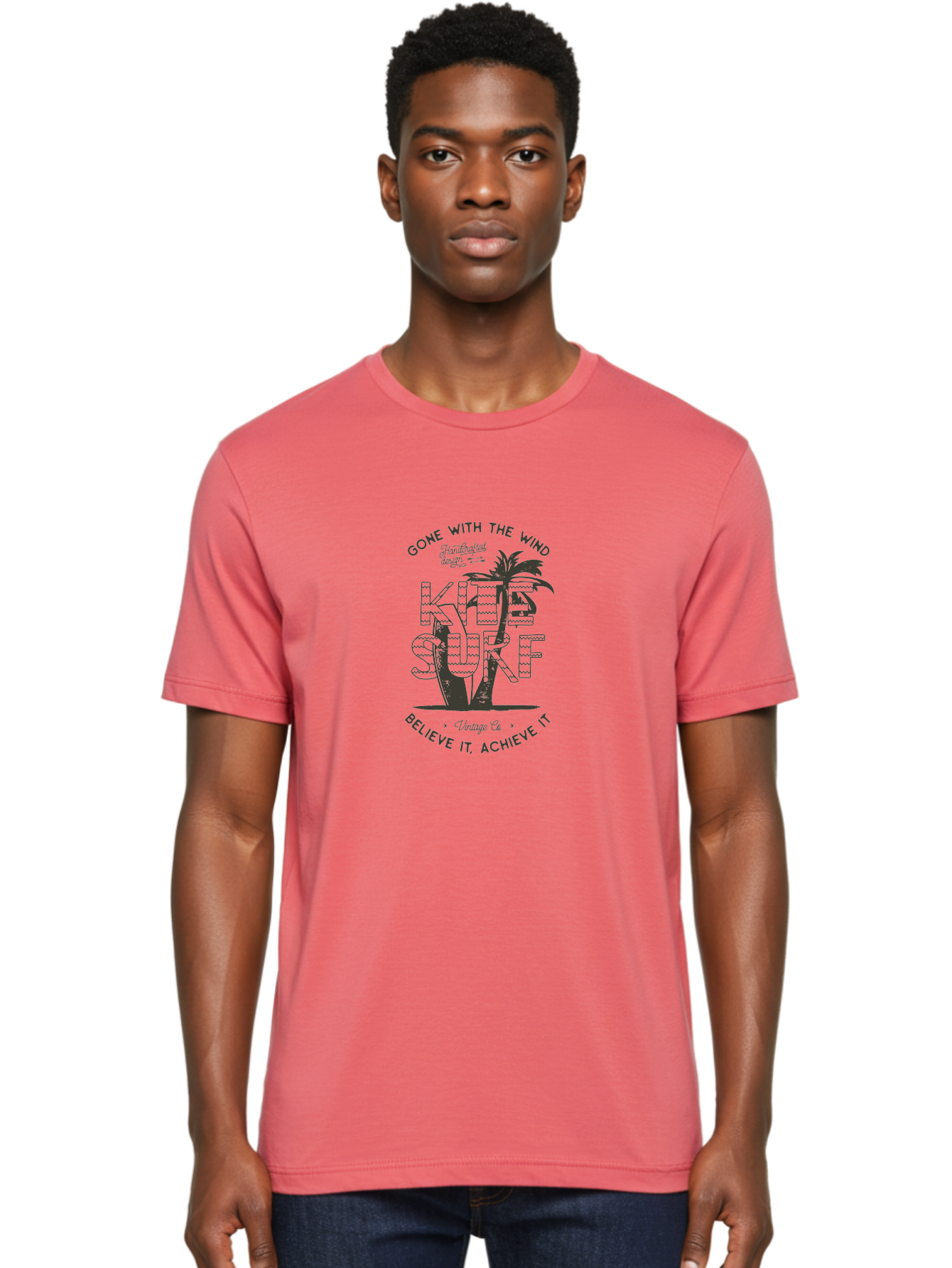 Kitesurf Men'S Graphic Tee, 100% Cotton, Comfortable Casual Summer Wear, Machine Washable, Kite Surfing, Water Sports, Adventure Seekers, Motivational Quotes, Inspirational Phrases, Gone With The Wind, Believe It Achieve It, Aab940