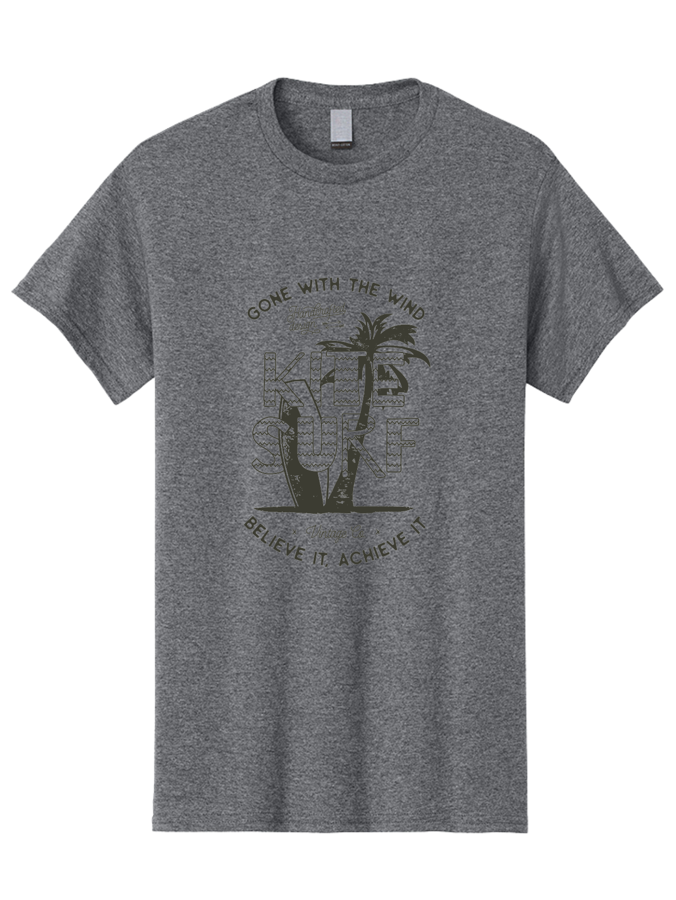 Kitesurf Men'S Graphic Tee, 100% Cotton, Comfortable Casual Summer Wear, Machine Washable, Kite Surfing, Water Sports, Adventure Seekers, Motivational Quotes, Inspirational Phrases, Gone With The Wind, Believe It Achieve It, Aab940