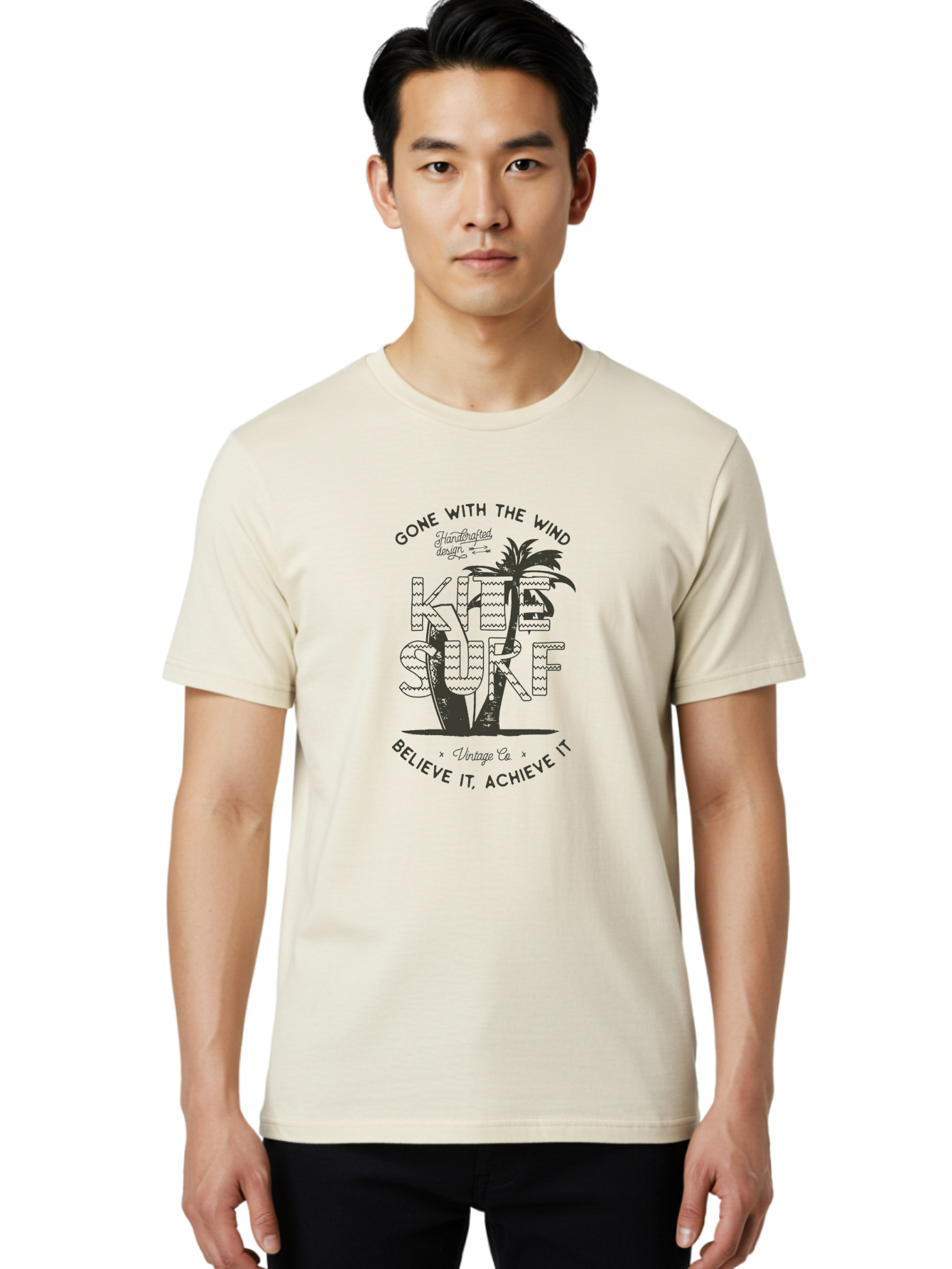 Kitesurf Men'S Graphic Tee, 100% Cotton, Comfortable Casual Summer Wear, Machine Washable, Kite Surfing, Water Sports, Adventure Seekers, Motivational Quotes, Inspirational Phrases, Gone With The Wind, Believe It Achieve It, Aab940