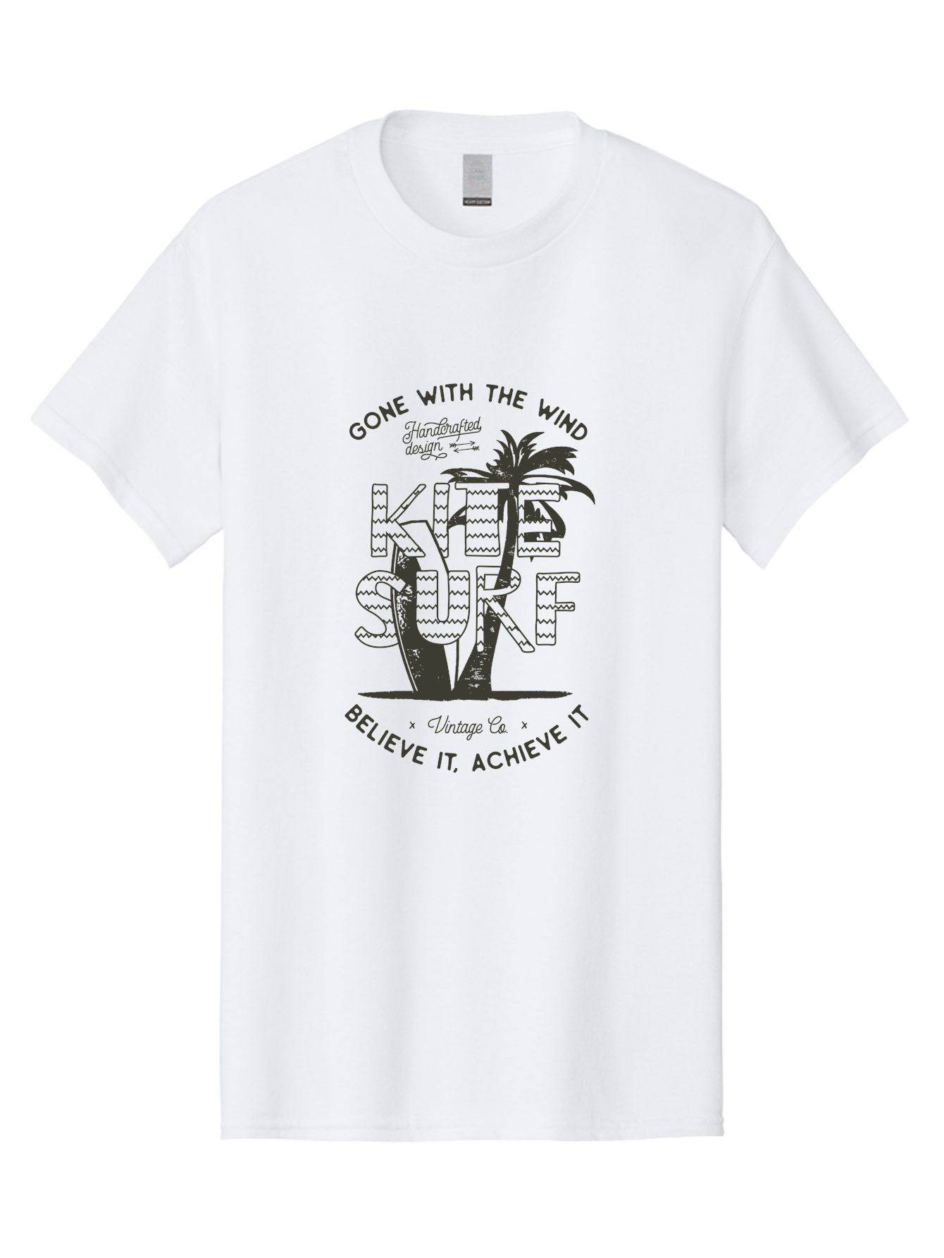 Kitesurf Men'S Graphic Tee, 100% Cotton, Comfortable Casual Summer Wear, Machine Washable, Kite Surfing, Water Sports, Adventure Seekers, Motivational Quotes, Inspirational Phrases, Gone With The Wind, Believe It Achieve It, Aab940
