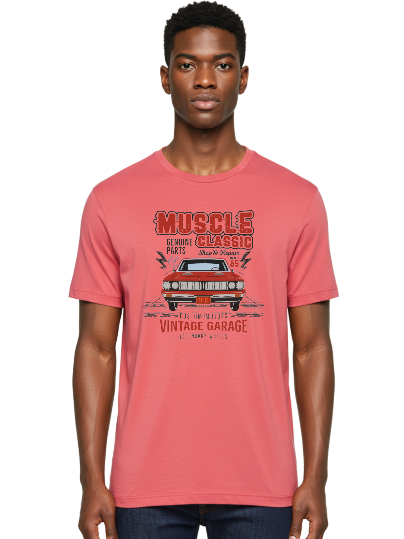 Muscle-Classic Men'S Graphic Tee, 100% Cotton, Comfortable Casual Summer Wear, Machine Washable, Vintage Car, Muscle Car, Classic Car, Custom Motors, Vintage Garage, Legendary Wheels, Shop And Repair, Genuine Parts, Retro Automobile Aab942