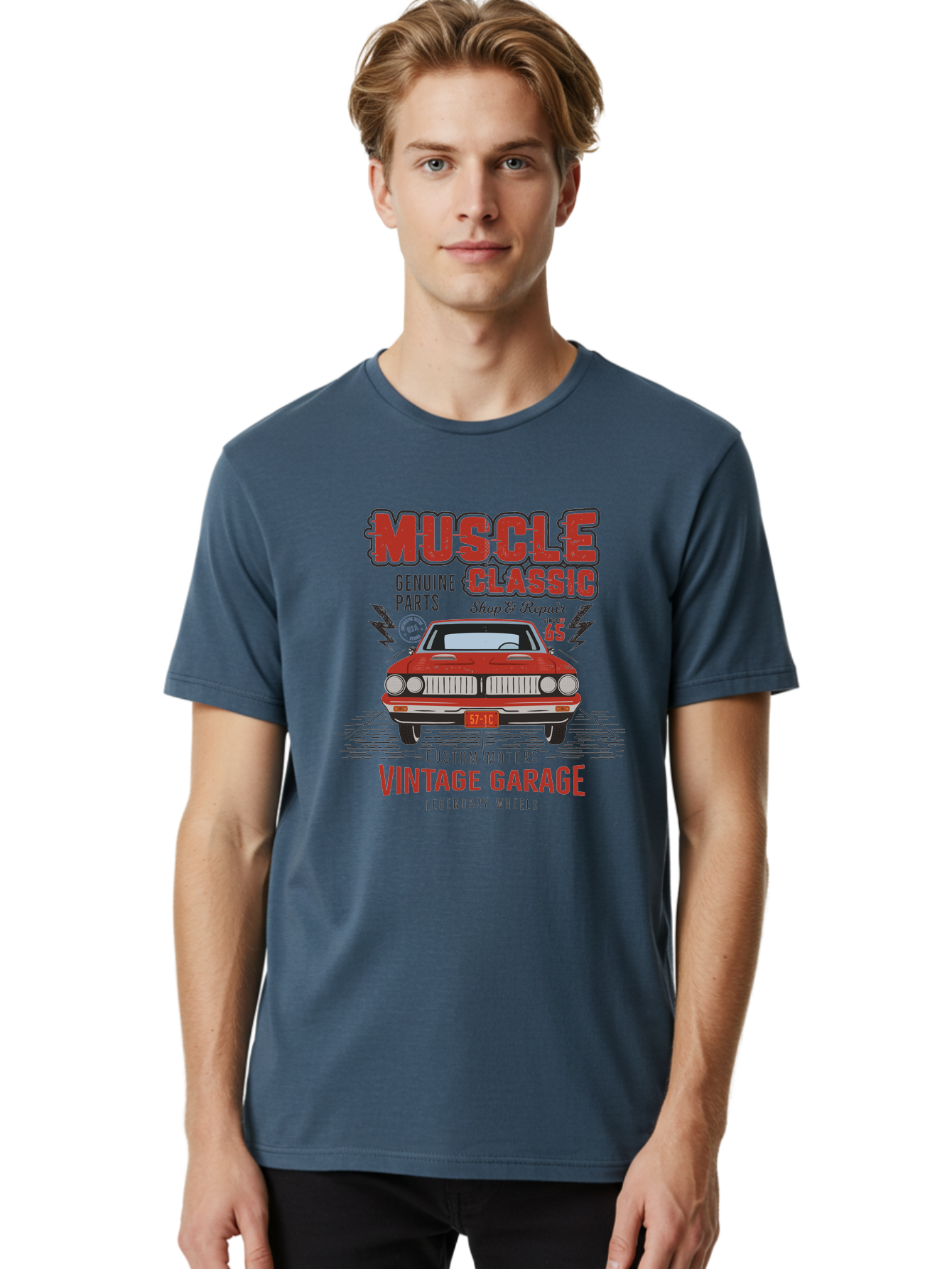 Muscle-Classic Men'S Graphic Tee, 100% Cotton, Comfortable Casual Summer Wear, Machine Washable, Vintage Car, Muscle Car, Classic Car, Custom Motors, Vintage Garage, Legendary Wheels, Shop And Repair, Genuine Parts, Retro Automobile Aab942