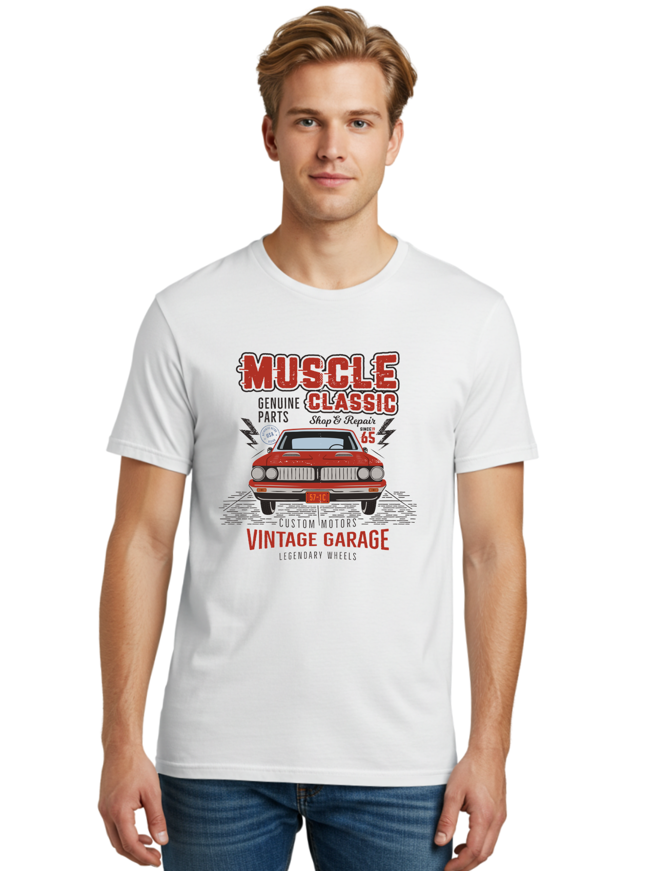 Muscle-Classic Men'S Graphic Tee, 100% Cotton, Comfortable Casual Summer Wear, Machine Washable, Vintage Car, Muscle Car, Classic Car, Custom Motors, Vintage Garage, Legendary Wheels, Shop And Repair, Genuine Parts, Retro Automobile Aab942