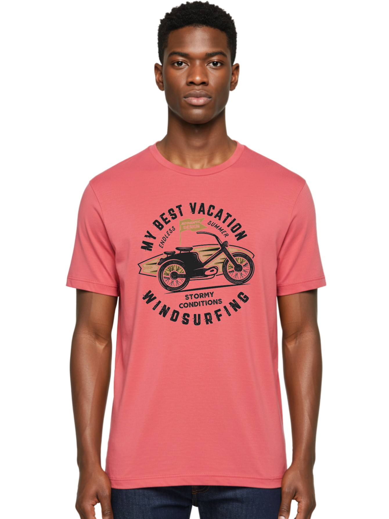 My-Best-Vacation-Windsurfing-1 Men'S Graphic Tee, 100% Cotton, Comfortable Casual Summer Wear, Machine Washable, Motorcycle Windsurfing, Summer Vacation, Stormy Conditions, Endless Summer, Coastal Adventures, Extreme Sports, Aab943