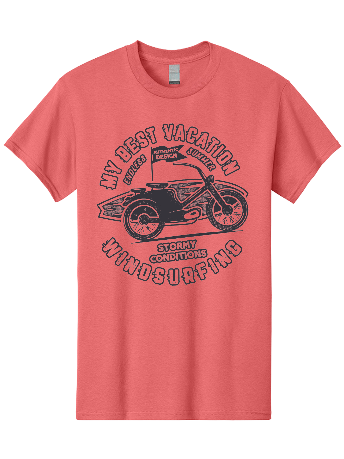 My-Best-Vacation-Windsurfing Men'S Graphic Tee, 100% Cotton, Comfortable Casual Summer Wear, Machine Washable, Motorcycle With Flag, Endless Summer, Stormy Conditions, Authentic Design, Winds Contention, Vacation Mode, Outdoor Adventure, Aab944
