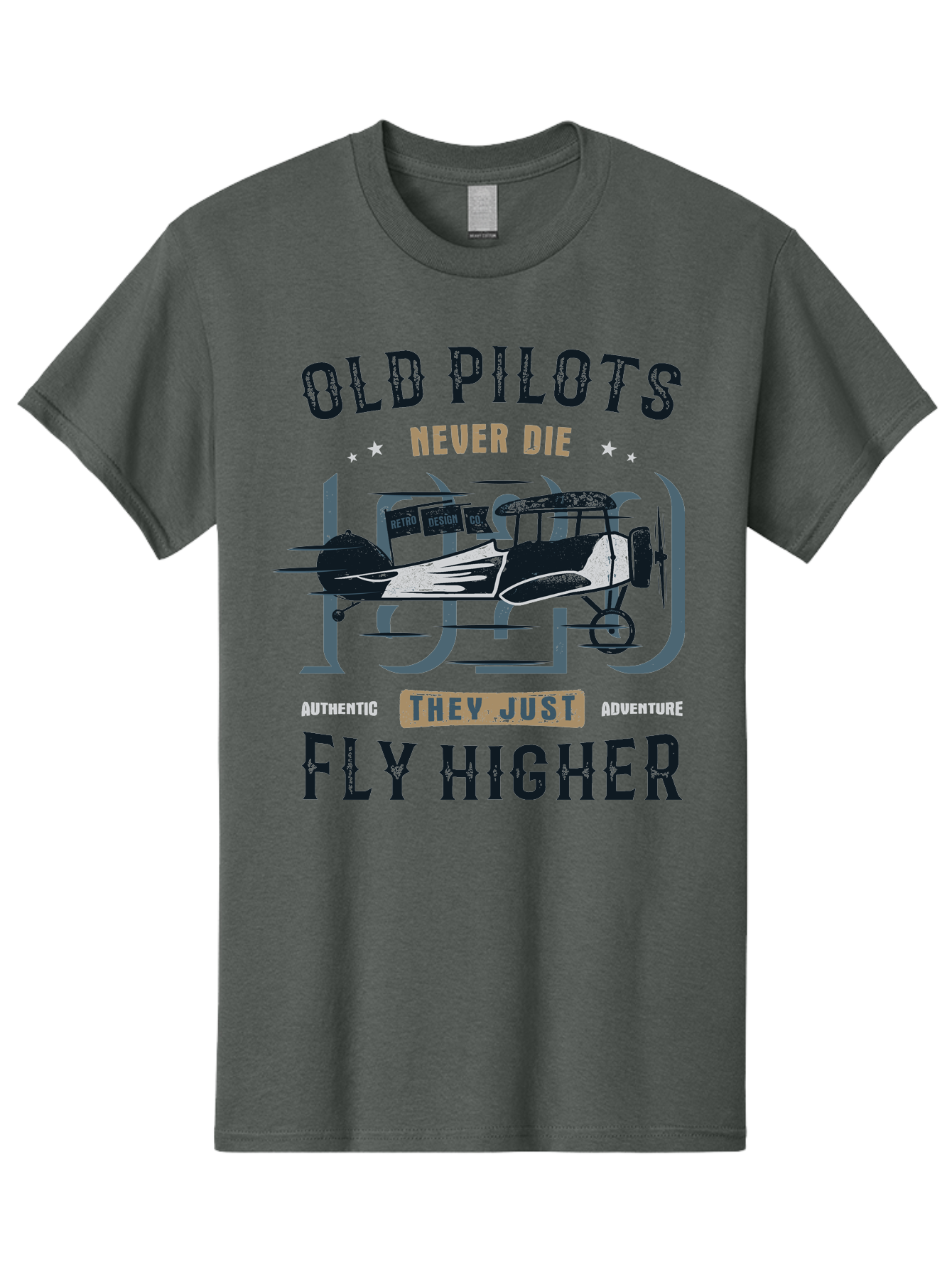 Old-Pilots-Fly-Higher Men'S Graphic Tee, 100% Cotton, Comfortable Casual Summer Wear, Machine Washable, Vintage Airplane, Old Pilots, Never Die, Fly Higher, Adventure, Authentic, They Just Adventure, Retro Aviation Aab949