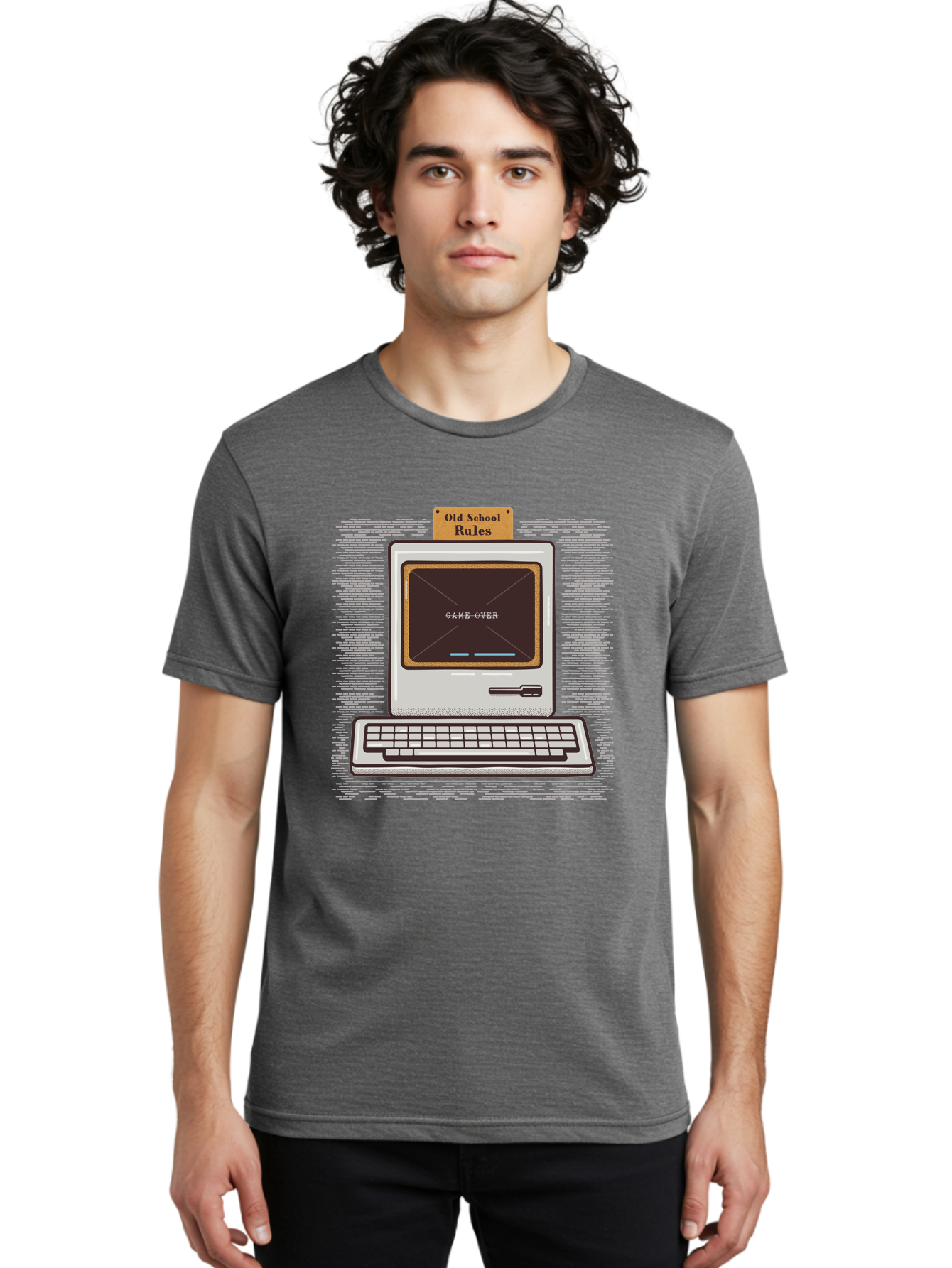 Old-School-Rules Men'S Graphic Tee, 100% Cotton, Comfortable Casual Summer Wear, Machine Washable, Retro Computer, Old School Gaming, Classic Video Games, Game Over Screen, Nostalgic Tech, Vintage Computer Graphics, Pixel Art, Aab950