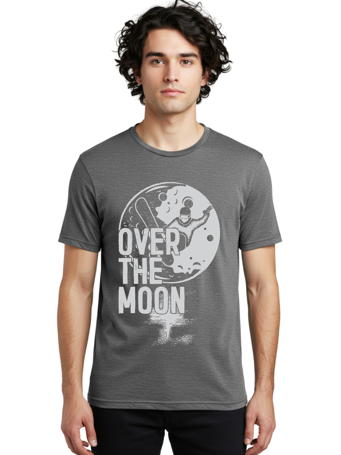 Over-The-Moon Men'S Graphic Tee, 100% Cotton, Comfortable Casual Summer Wear, Machine Washable, Moon Graphic, Astronaut Illustration, Space Exploration, Moon Landing, Celestial Body, Over The Moon Text, Retro-Futuristic Design, Aab951