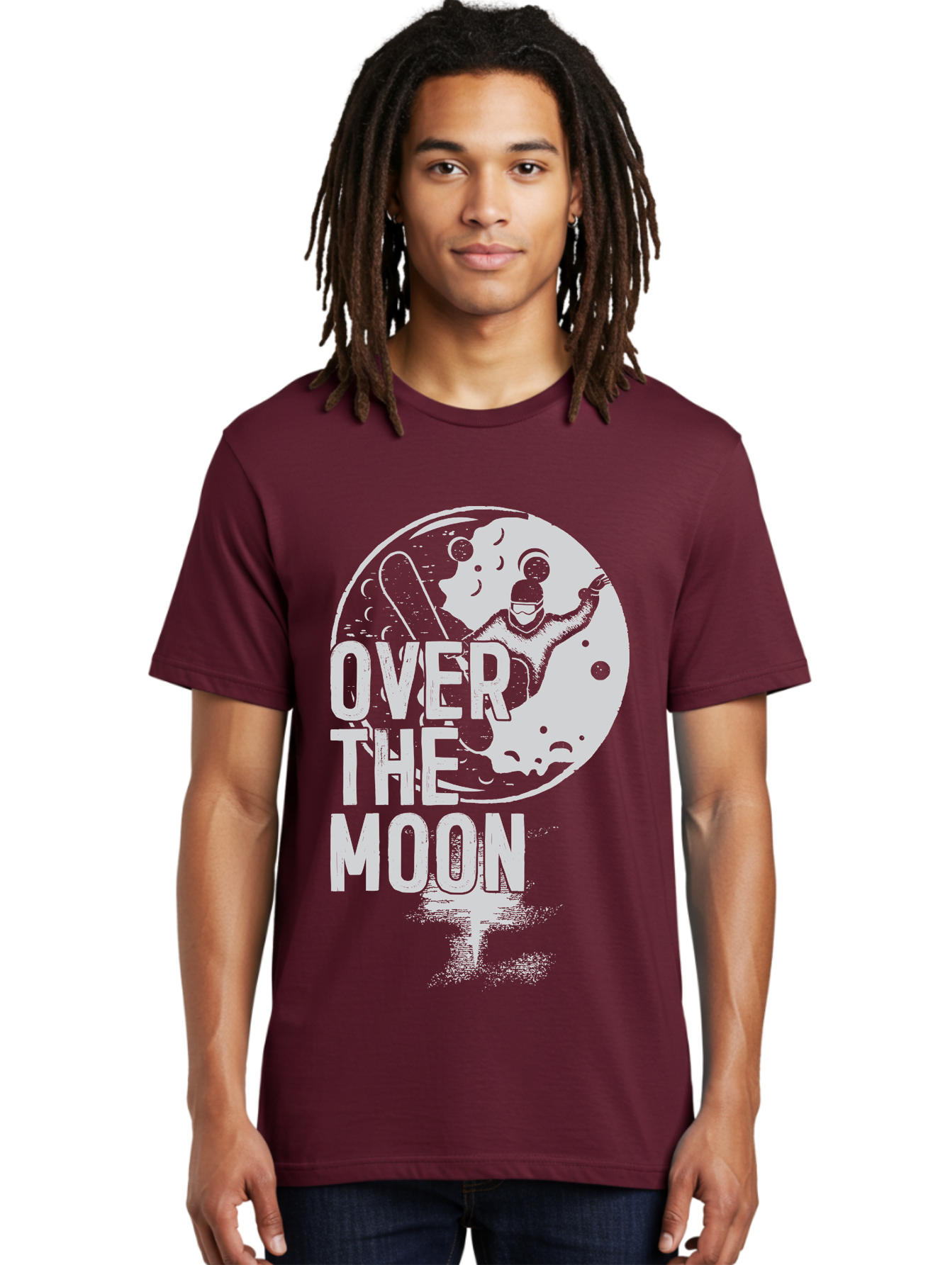 Over-The-Moon Men'S Graphic Tee, 100% Cotton, Comfortable Casual Summer Wear, Machine Washable, Moon Graphic, Astronaut Illustration, Space Exploration, Moon Landing, Celestial Body, Over The Moon Text, Retro-Futuristic Design, Aab951