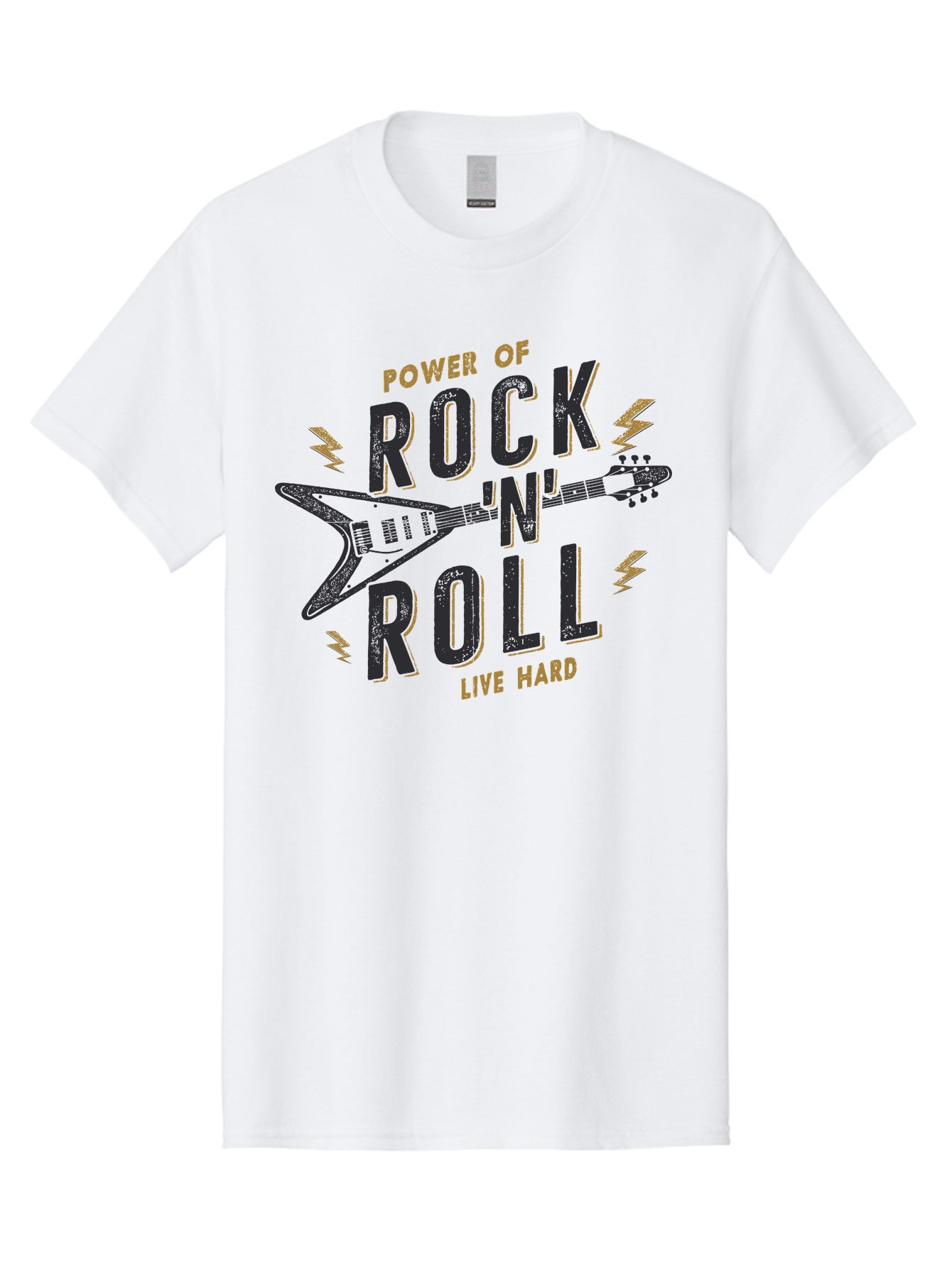 Power-Of-Rock-N-Roll-1 Men'S Graphic Tee, 100% Cotton, Comfortable Casual Summer Wear, Machine Washable, Rock N Roll Music, Electric Guitar, Live Hard, Rock On, Music Festival, Rock Concert, Guitar Lover, Rock Culture, Music Enthusiast Aab952