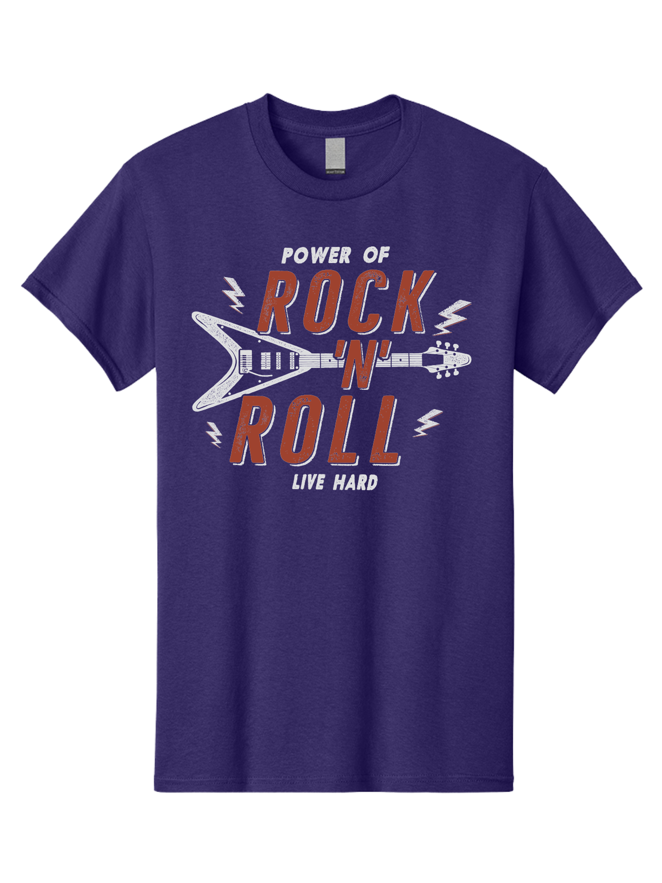 Power-Of-Rock-N-Roll Men'S Graphic Tee, 100% Cotton, Comfortable Casual Summer Wear, Machine Washable, Rock N Roll, Guitar Illustration, Power Of Music, Live Hard, Bold Typography, Energetic Design, Rock On, Musical Inspiration Aab953