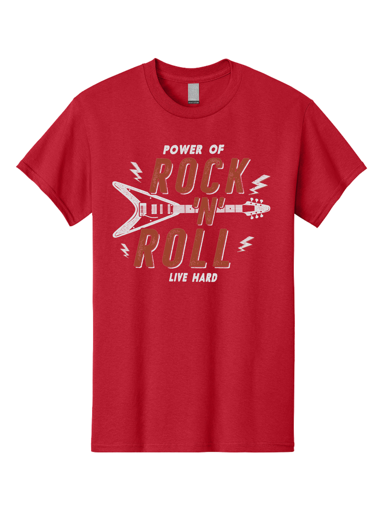 Power-Of-Rock-N-Roll Men'S Graphic Tee, 100% Cotton, Comfortable Casual Summer Wear, Machine Washable, Rock N Roll, Guitar Illustration, Power Of Music, Live Hard, Bold Typography, Energetic Design, Rock On, Musical Inspiration Aab953