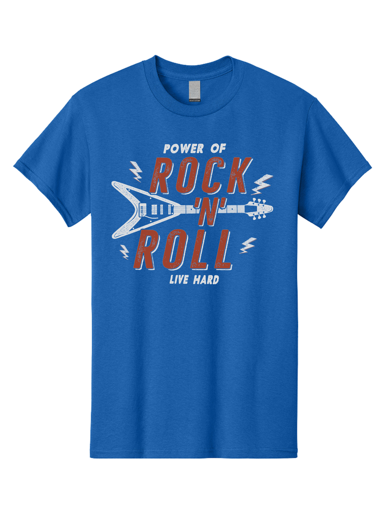 Power-Of-Rock-N-Roll Men'S Graphic Tee, 100% Cotton, Comfortable Casual Summer Wear, Machine Washable, Rock N Roll, Guitar Illustration, Power Of Music, Live Hard, Bold Typography, Energetic Design, Rock On, Musical Inspiration Aab953