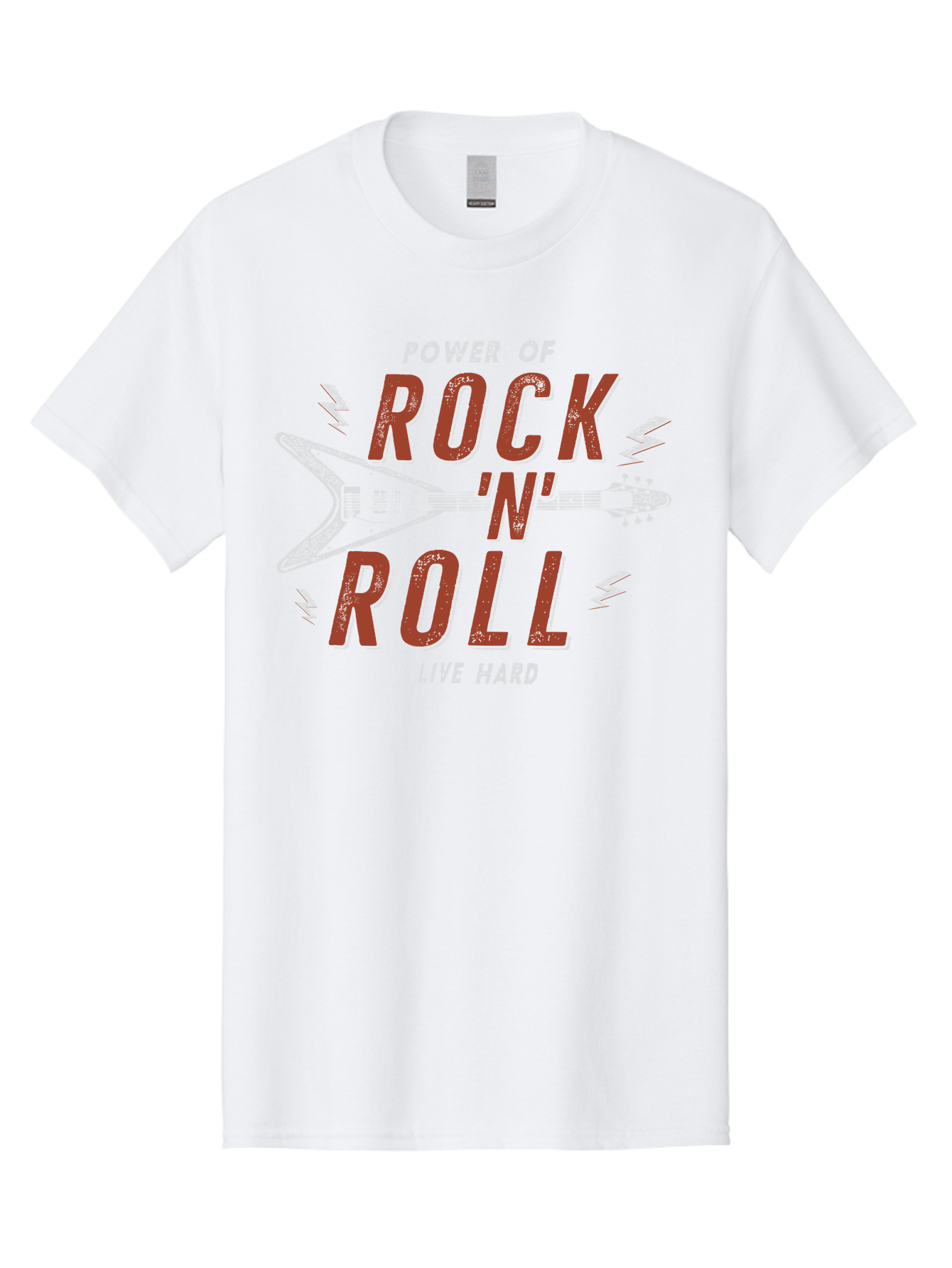 Power-Of-Rock-N-Roll Men'S Graphic Tee, 100% Cotton, Comfortable Casual Summer Wear, Machine Washable, Rock N Roll, Guitar Illustration, Power Of Music, Live Hard, Bold Typography, Energetic Design, Rock On, Musical Inspiration Aab953