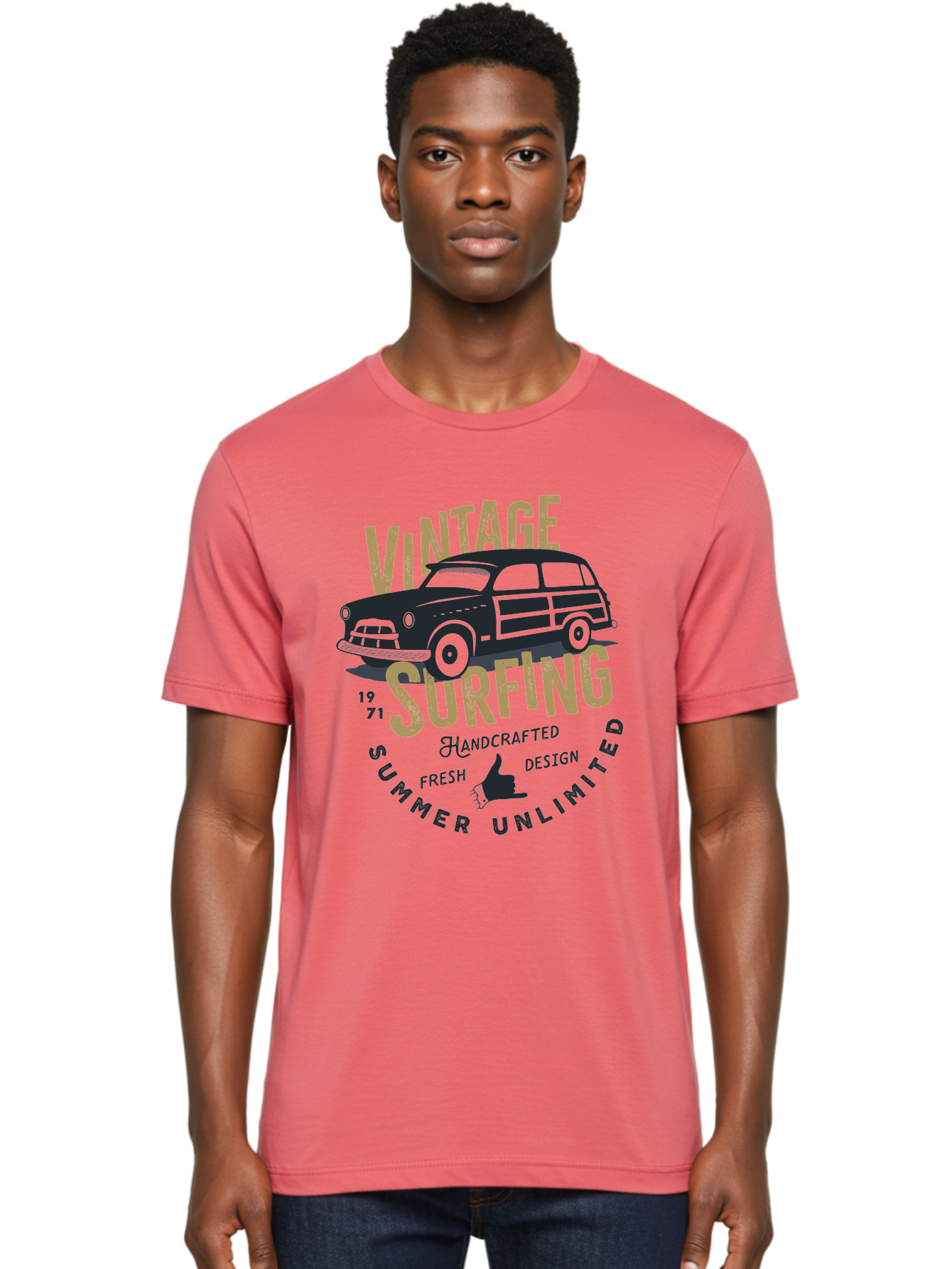Vintage-Surfing-1 Men'S Graphic Tee, 100% Cotton, Comfortable Casual Summer Wear, Machine Washable, Vintage Surf Car, Retro Surf Culture, Summer Vibes, Surf Inspired Art, Surfer Dude, Cool Car Designs, Classic Surf Style Aab959