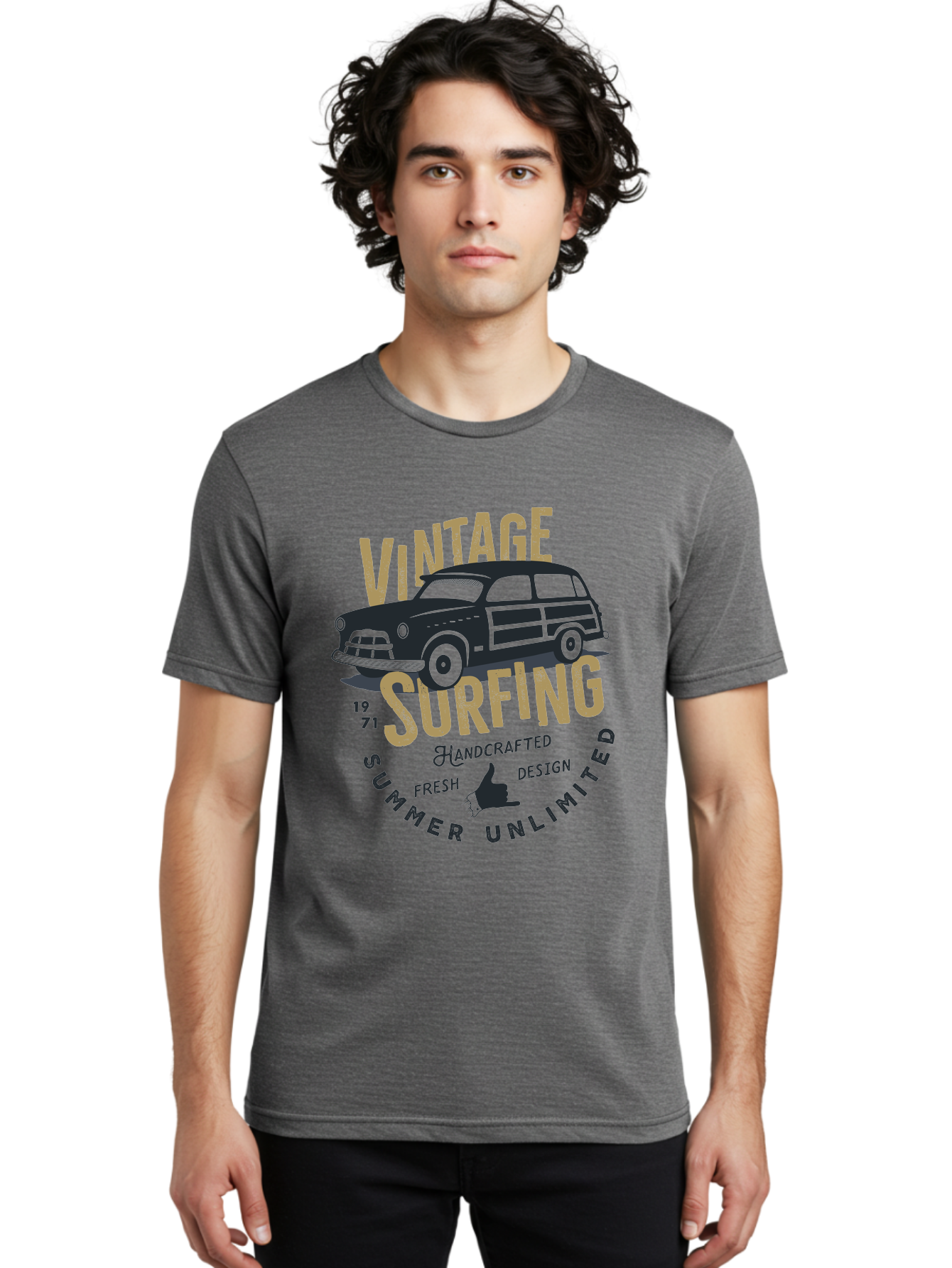 Vintage-Surfing-1 Men'S Graphic Tee, 100% Cotton, Comfortable Casual Summer Wear, Machine Washable, Vintage Surf Car, Retro Surf Culture, Summer Vibes, Surf Inspired Art, Surfer Dude, Cool Car Designs, Classic Surf Style Aab959