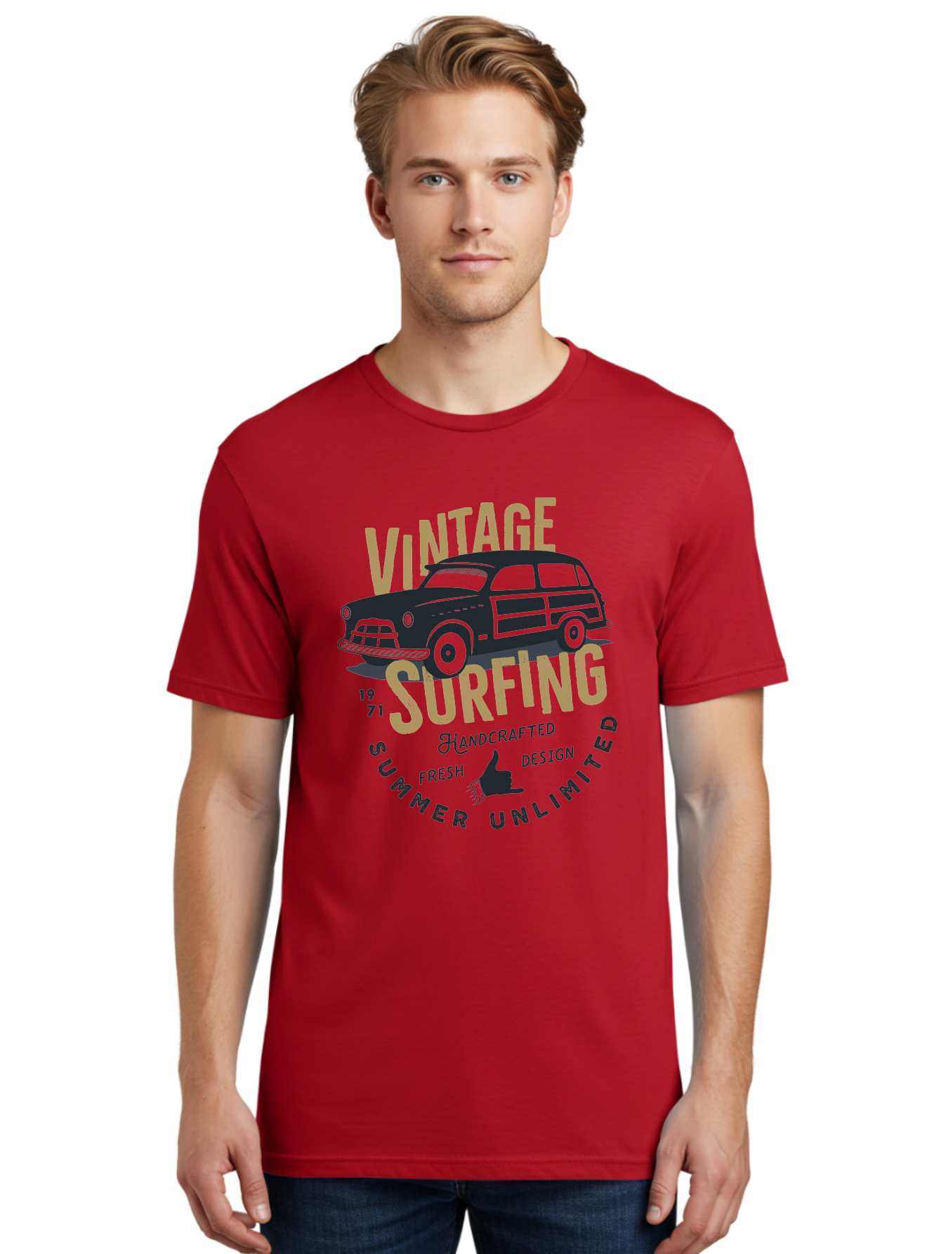 Vintage-Surfing-1 Men'S Graphic Tee, 100% Cotton, Comfortable Casual Summer Wear, Machine Washable, Vintage Surf Car, Retro Surf Culture, Summer Vibes, Surf Inspired Art, Surfer Dude, Cool Car Designs, Classic Surf Style Aab959