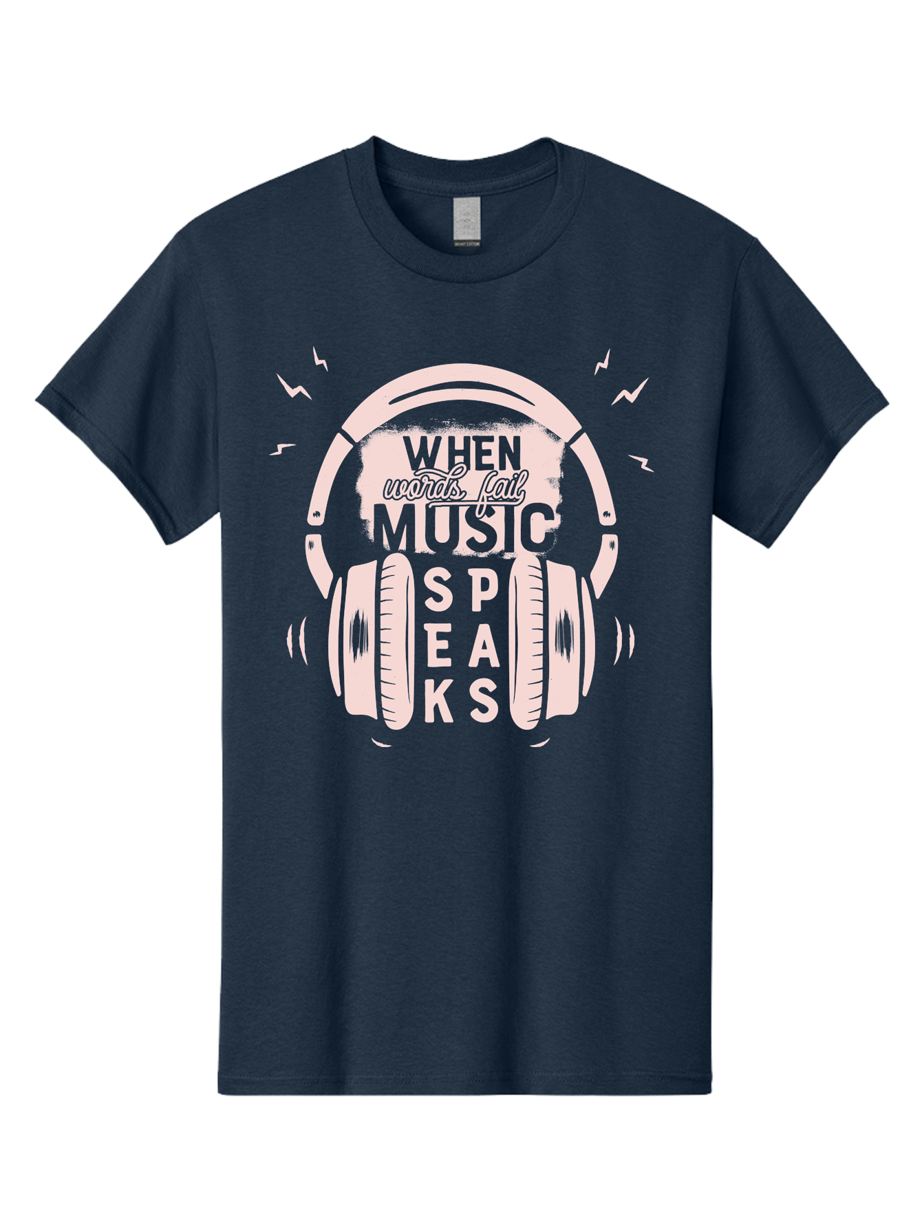 When-Words-Fail-Music-Speaks-Headphones Men'S Graphic Tee, 100% Cotton, Comfortable Casual Summer Wear, Machine Washable, Music Speaks, Inspiring Quotes, Headphone Design, Motivational Phrases, Music Inspiration, Words Of Wisdom, Aab962