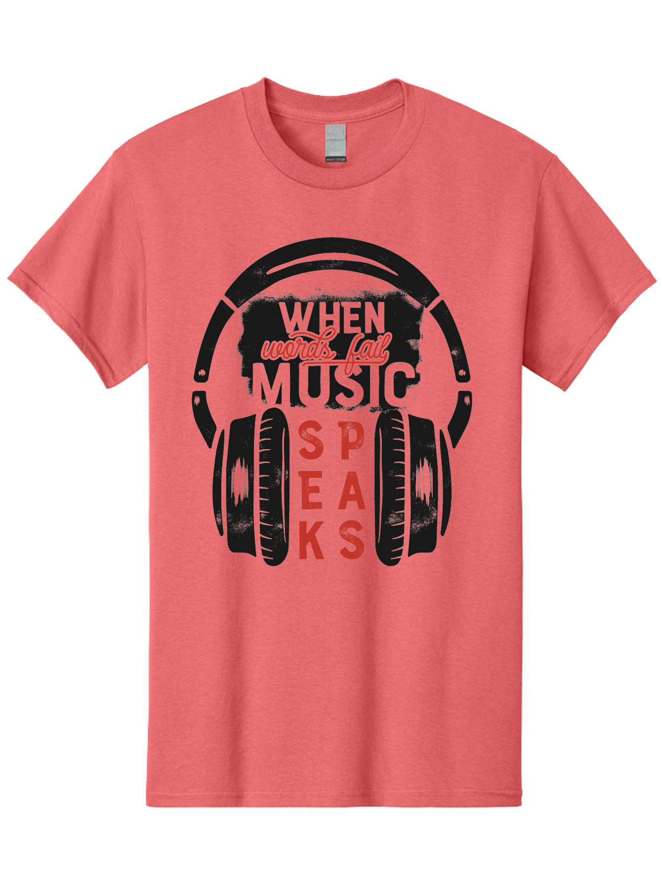 When-Words-Fail-Music-Speaks Men'S Graphic Tee, 100% Cotton, Comfortable Casual Summer Wear, Machine Washable, Inspirational Quote, Music Lover, Headphone Illustration, Motivational Phrase, Music Speaks, Words Fail, Sound Waves, Music Art Aab963