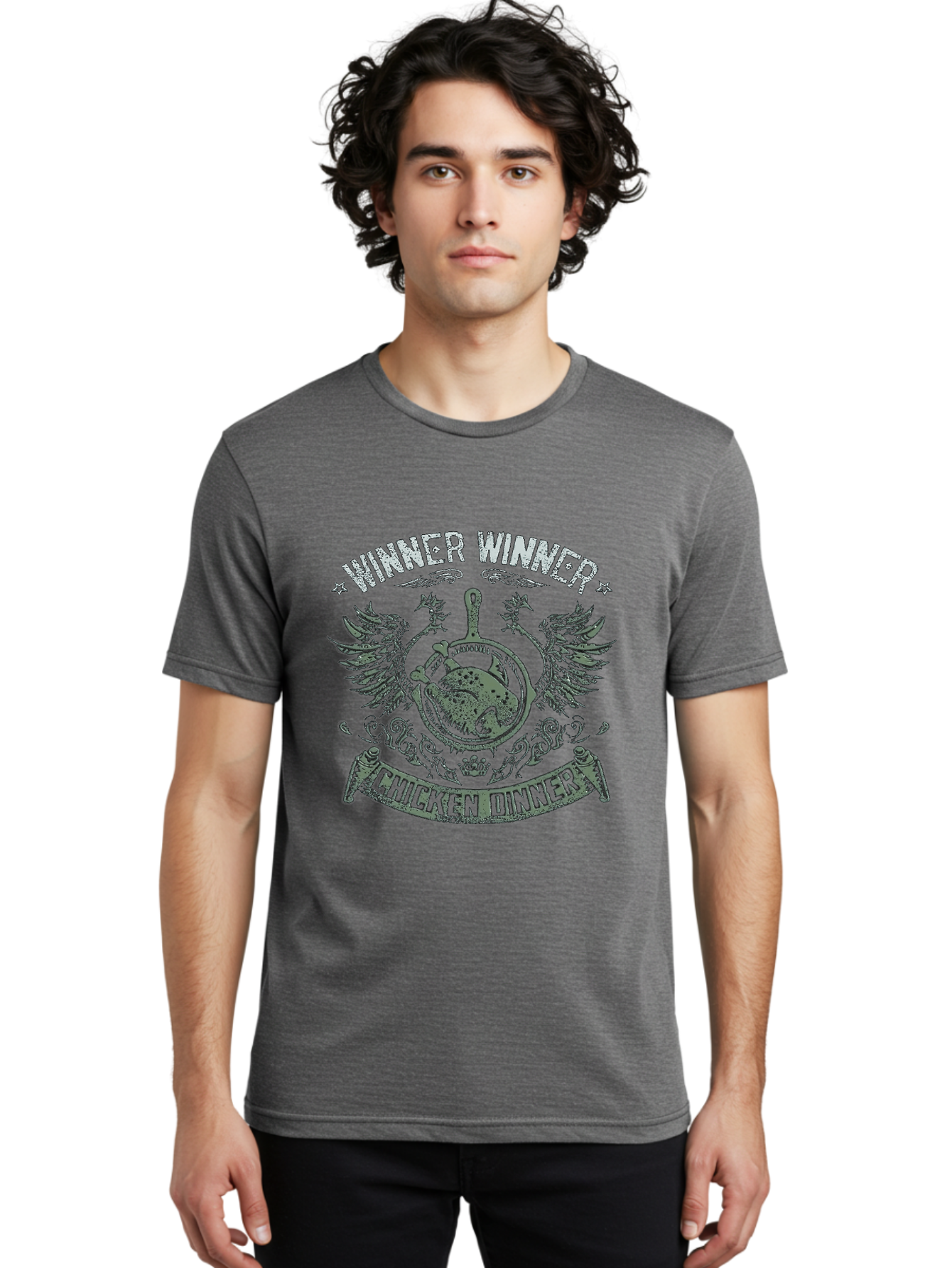 Winner-Winner-Chicken-Dinner Men'S Graphic Tee, 100% Cotton, Comfortable Casual Summer Wear, Machine Washable, Vintage-Style Emblem, Chicken Dinner Logo, Victorious Theme, Culinary Badge, Winner Winner, Chicken Dinner, Bold Typography, Aab965