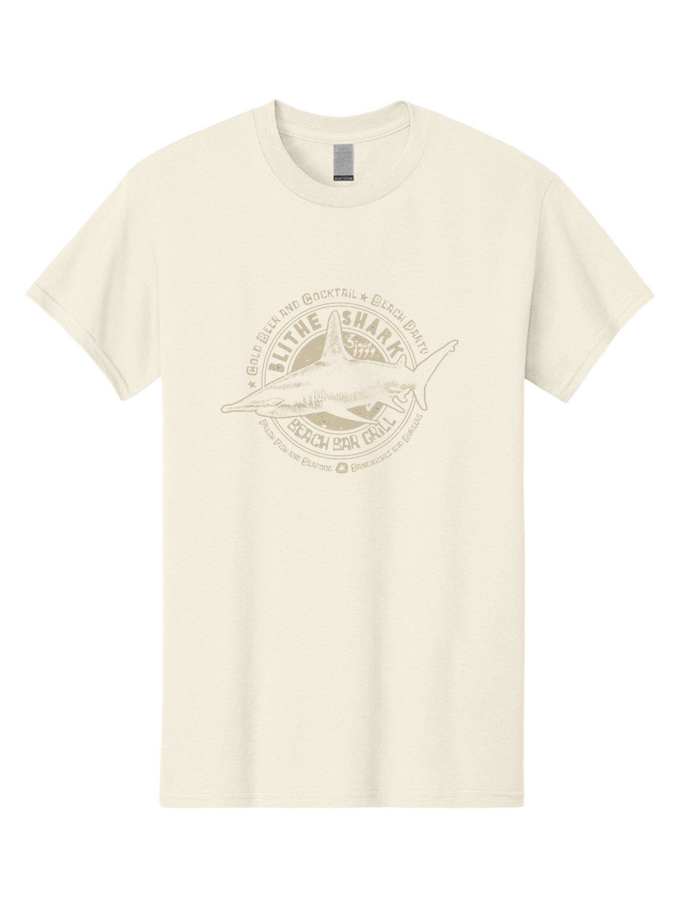 Blithe-Shark Men'S Graphic Tee, 100% Cotton, Comfortable Casual Summer Wear, Machine Washable, Beach Bar Grill, Seafood Restaurant, Cold Beer, Cocktails, Beach Party, Fresh Fish, Sandwiches, Burgers, Casual Dining, Blithe Shark, Beach Food Aab966