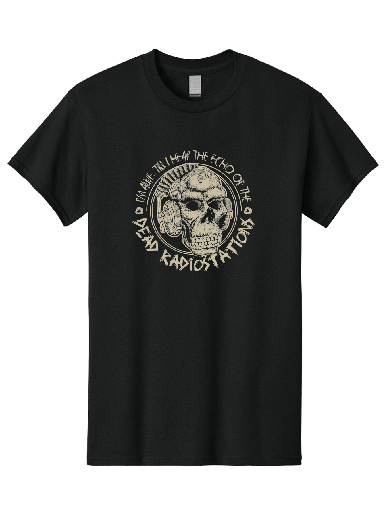 Dead-Radiostations Men'S Graphic Tee, 100% Cotton, Comfortable Casual Summer Wear, Machine Washable, Skull Wearing Headphones, Dead Radio Stations, Music Lover, Grunge Style, Monochromatic Art, Edgy Illustration, Dark Aesthetic, Aab967
