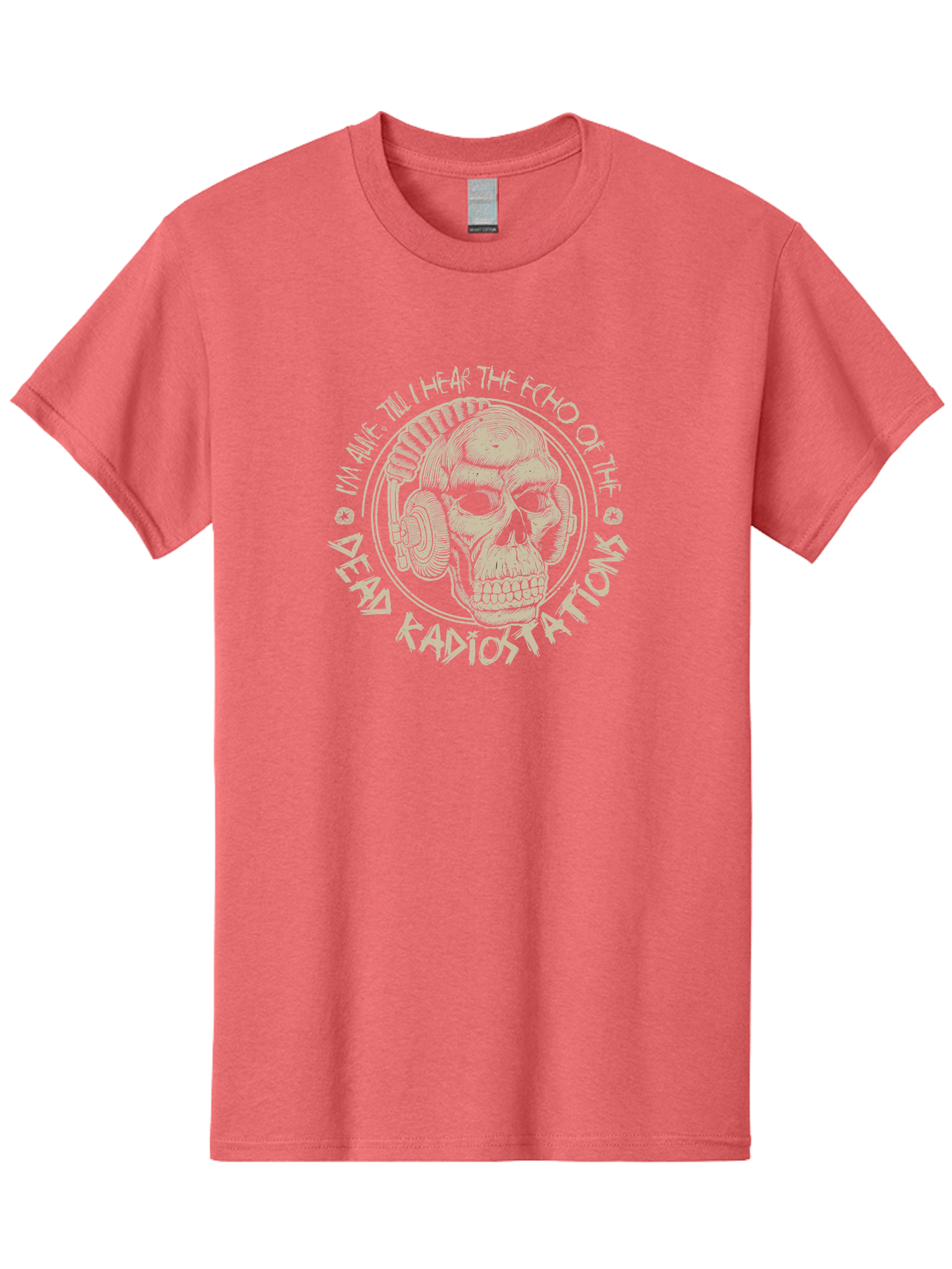 Dead-Radiostations Men'S Graphic Tee, 100% Cotton, Comfortable Casual Summer Wear, Machine Washable, Skull Wearing Headphones, Dead Radio Stations, Music Lover, Grunge Style, Monochromatic Art, Edgy Illustration, Dark Aesthetic, Aab967