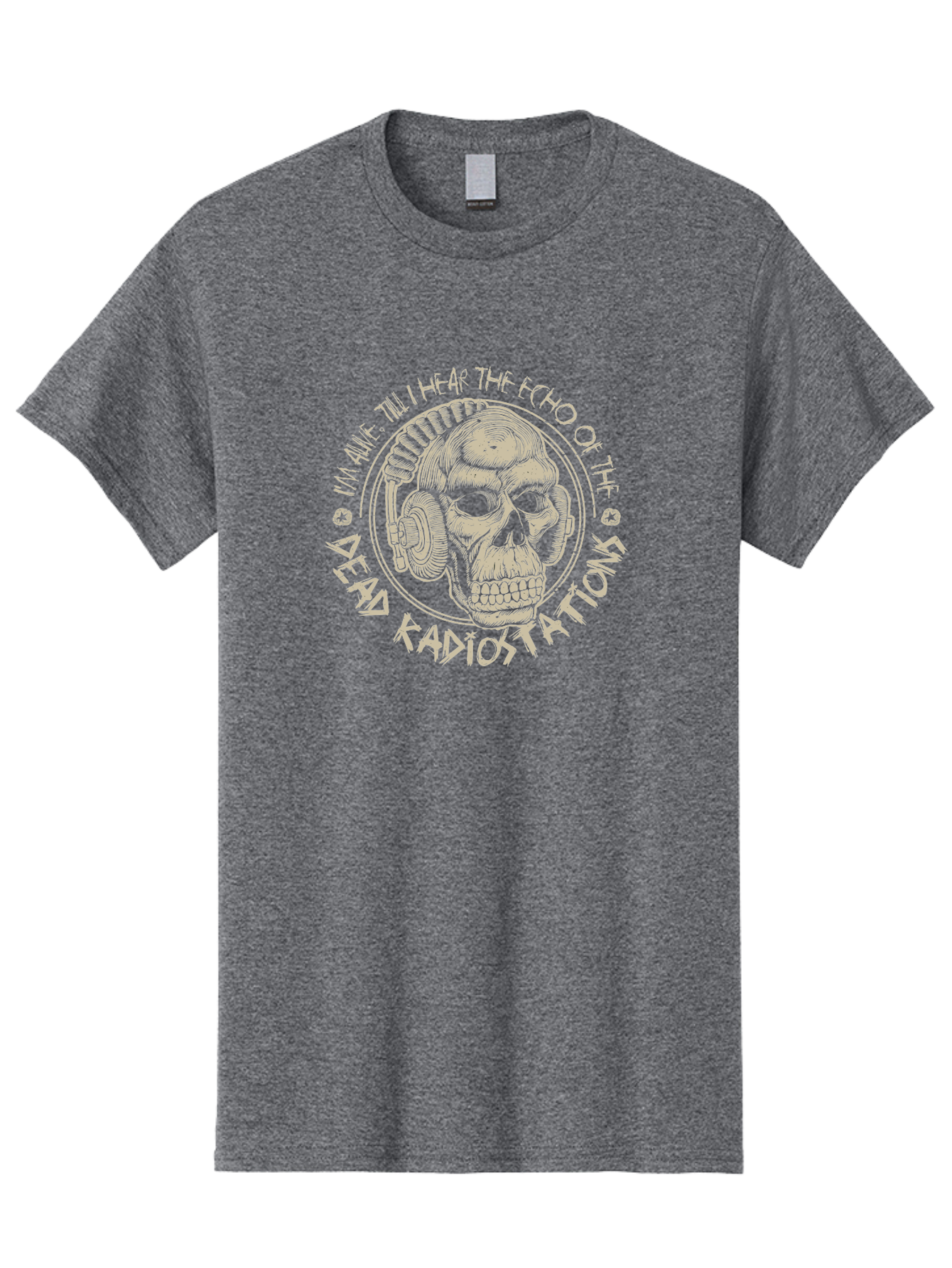 Dead-Radiostations Men'S Graphic Tee, 100% Cotton, Comfortable Casual Summer Wear, Machine Washable, Skull Wearing Headphones, Dead Radio Stations, Music Lover, Grunge Style, Monochromatic Art, Edgy Illustration, Dark Aesthetic, Aab967