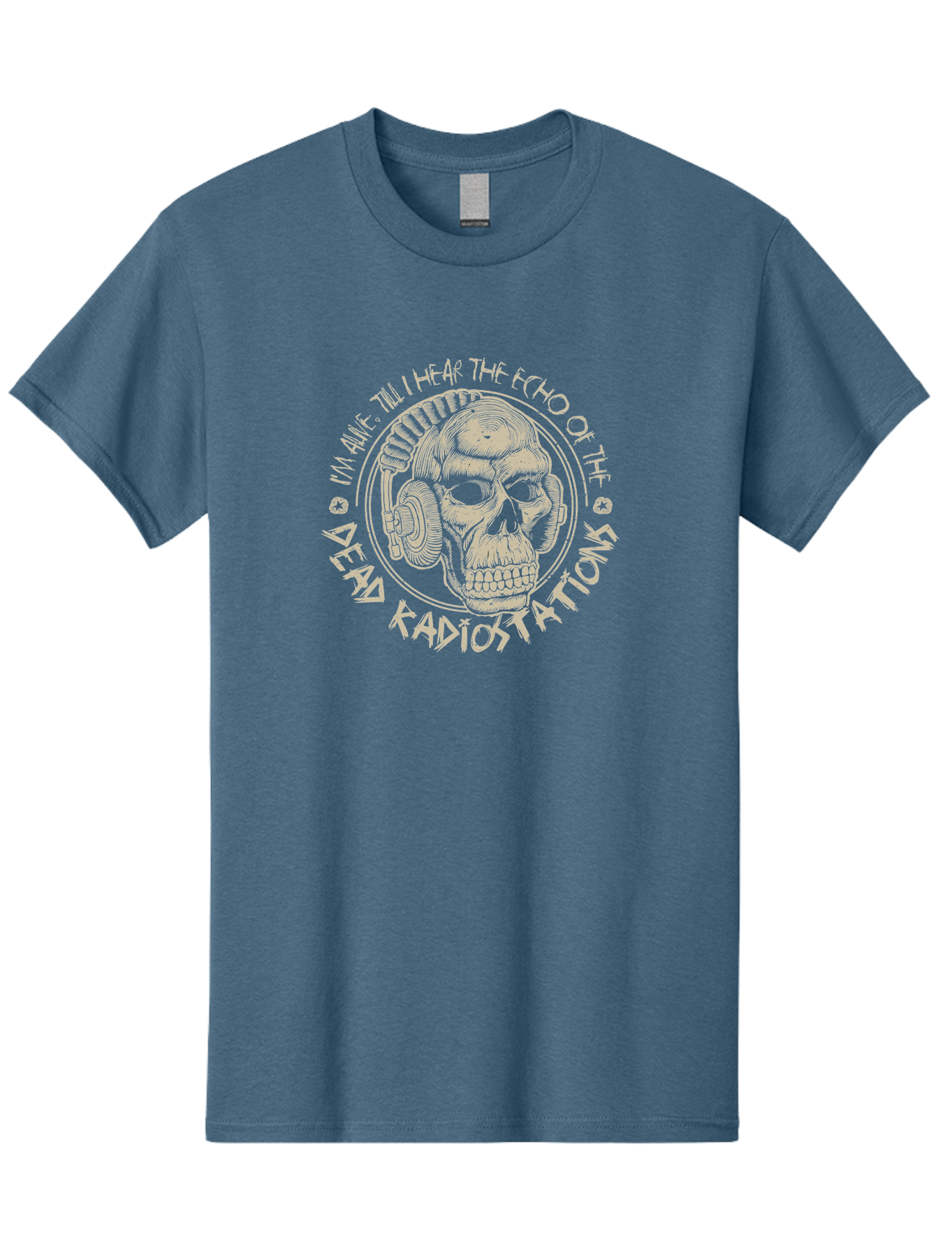 Dead-Radiostations Men'S Graphic Tee, 100% Cotton, Comfortable Casual Summer Wear, Machine Washable, Skull Wearing Headphones, Dead Radio Stations, Music Lover, Grunge Style, Monochromatic Art, Edgy Illustration, Dark Aesthetic, Aab967