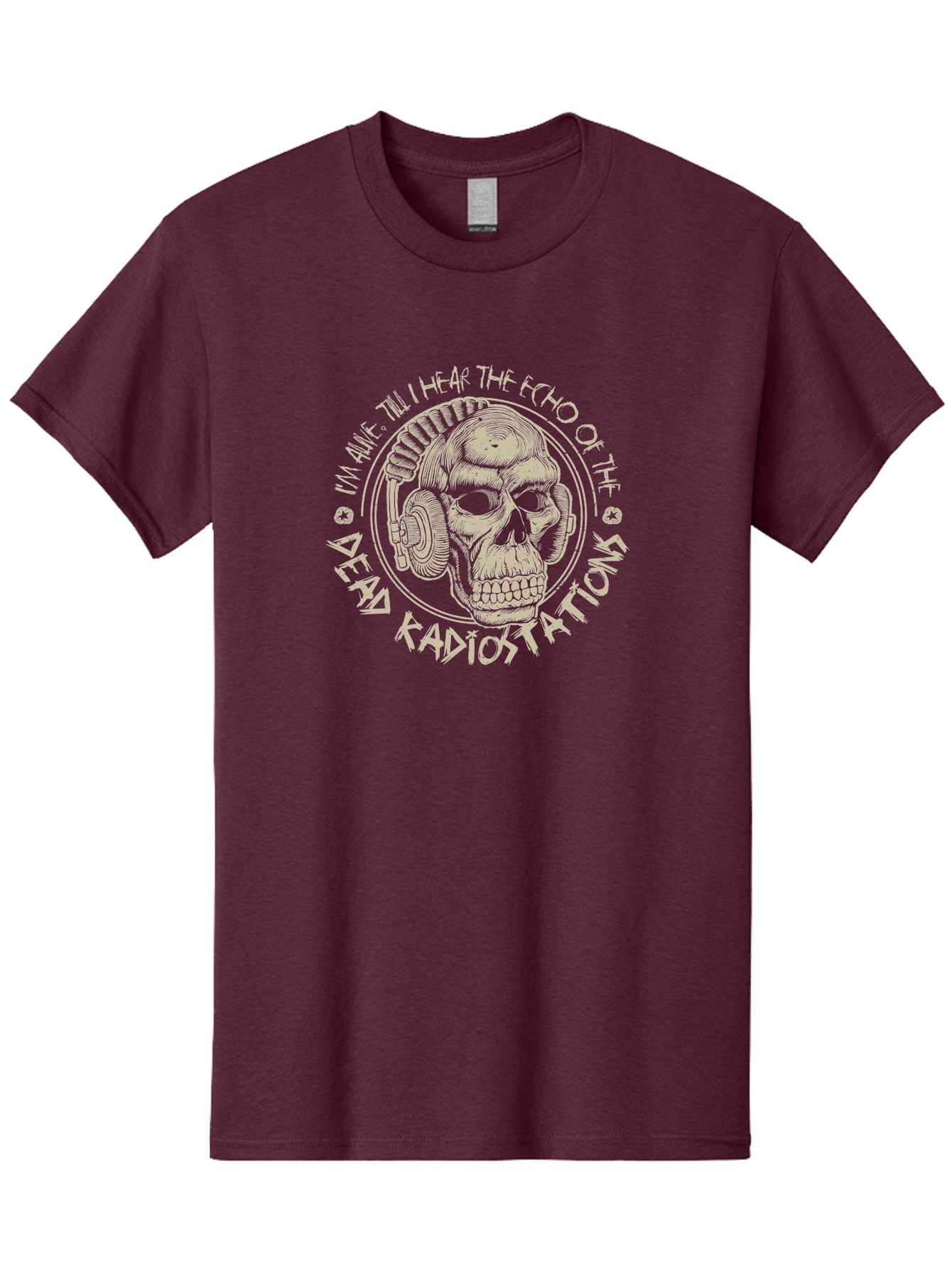 Dead-Radiostations Men'S Graphic Tee, 100% Cotton, Comfortable Casual Summer Wear, Machine Washable, Skull Wearing Headphones, Dead Radio Stations, Music Lover, Grunge Style, Monochromatic Art, Edgy Illustration, Dark Aesthetic, Aab967