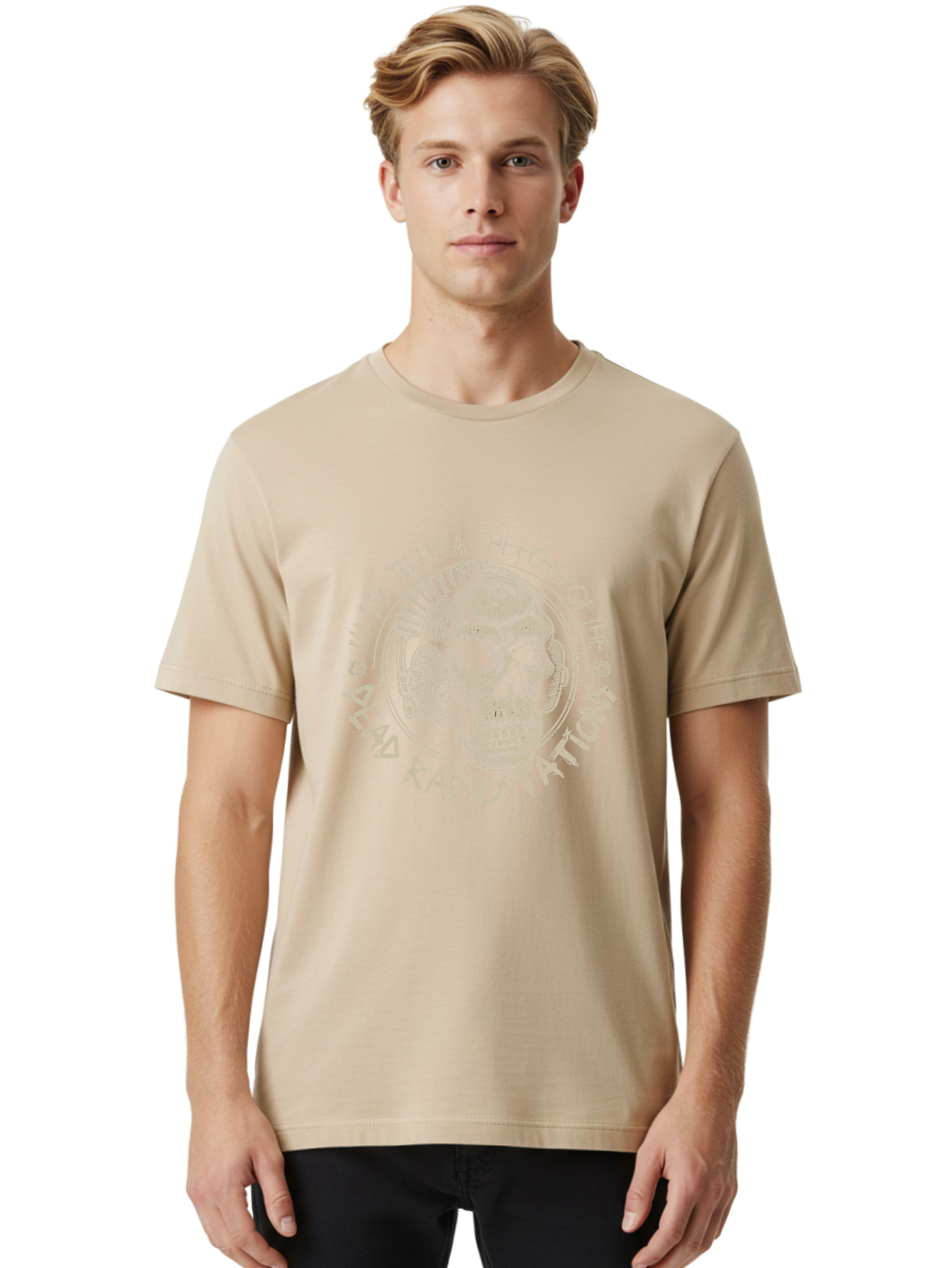Dead-Radiostations Men'S Graphic Tee, 100% Cotton, Comfortable Casual Summer Wear, Machine Washable, Skull Wearing Headphones, Dead Radio Stations, Music Lover, Grunge Style, Monochromatic Art, Edgy Illustration, Dark Aesthetic, Aab967