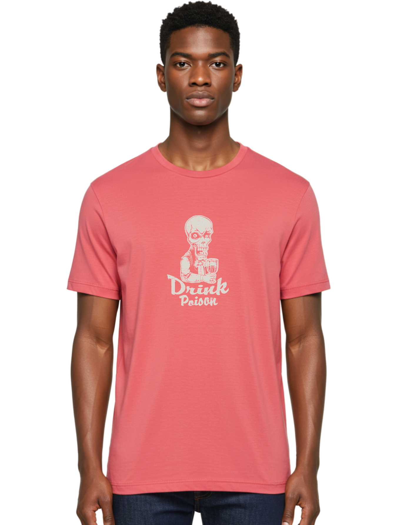 Drink-Poison Men'S Graphic Tee, 100% Cotton, Comfortable Casual Summer Wear, Machine Washable, Skeleton Holding A Glass, Dark Humor, Toxic Drink, Skull Character, Gothic Illustration, Grunge Style, Creepy Design, Poison Warning, Skull Artwork, Aab968