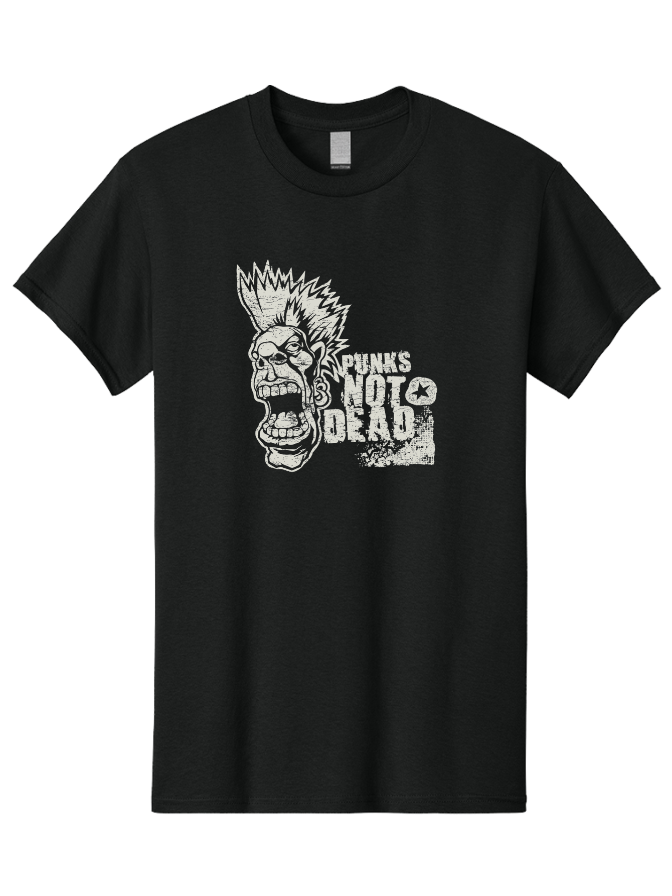Punks-Not-Dead Men'S Graphic Tee, 100% Cotton, Comfortable Casual Summer Wear, Machine Washable, Punk Rock Illustration, Mohawk Hairstyle, Screaming Face, Punk Not Dead Slogan, Bold Typography, Punk Rebellion, Grunge Aesthetic, Aab970
