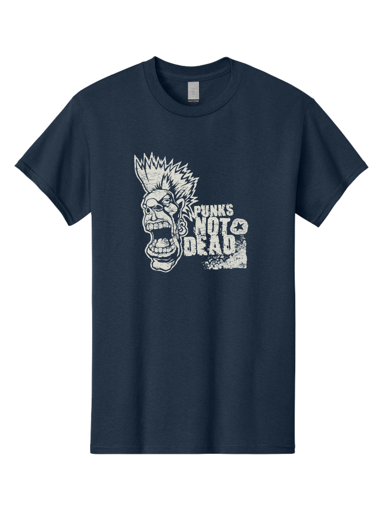 Punks-Not-Dead Men'S Graphic Tee, 100% Cotton, Comfortable Casual Summer Wear, Machine Washable, Punk Rock Illustration, Mohawk Hairstyle, Screaming Face, Punk Not Dead Slogan, Bold Typography, Punk Rebellion, Grunge Aesthetic, Aab970