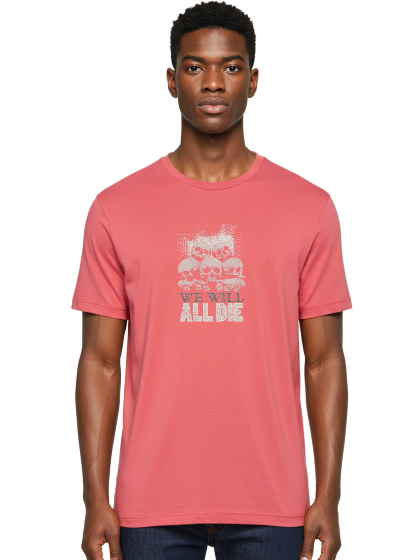 We-Will-All-Die Men'S Graphic Tee, 100% Cotton, Comfortable Casual Summer Wear, Machine Washable, Skull Pile, Human Skulls, Mortality Symbol, Death Theme, Grunge Style, Dark Art, Gothic Illustration, Skulls And Bones, We Will All Die Aab971
