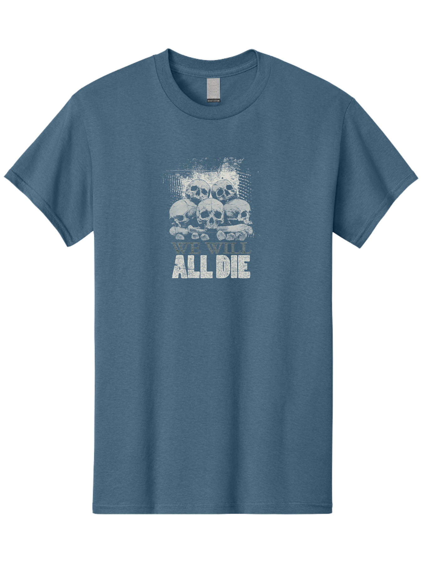 We-Will-All-Die Men'S Graphic Tee, 100% Cotton, Comfortable Casual Summer Wear, Machine Washable, Skull Pile, Human Skulls, Mortality Symbol, Death Theme, Grunge Style, Dark Art, Gothic Illustration, Skulls And Bones, We Will All Die Aab971
